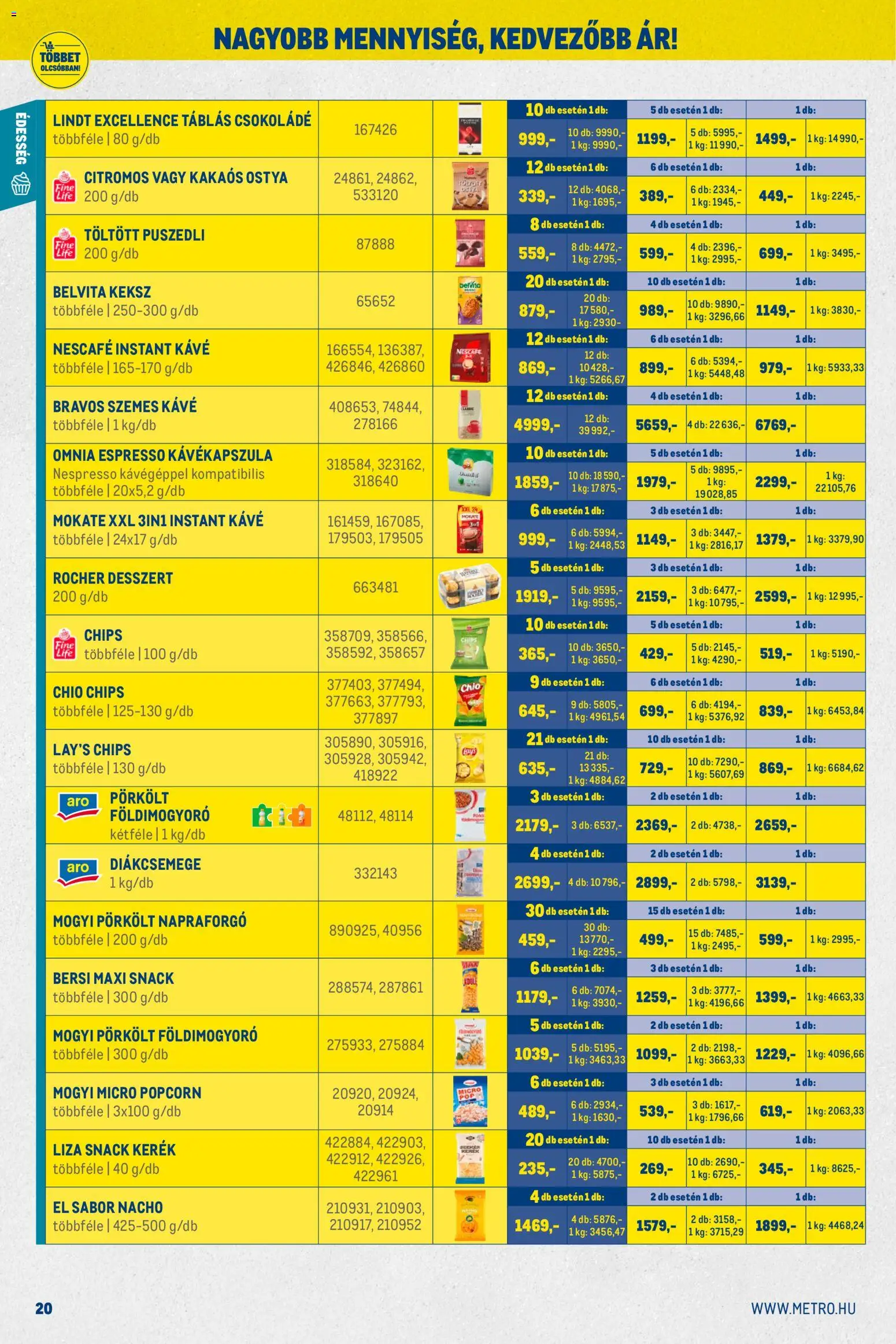 Metro akciós ujság - amely érvényes a következő dátumtól: 01.12.2025 | Oldal: 20 | Termékek: Chips, Diákcsemege, Puszedli, Keksz