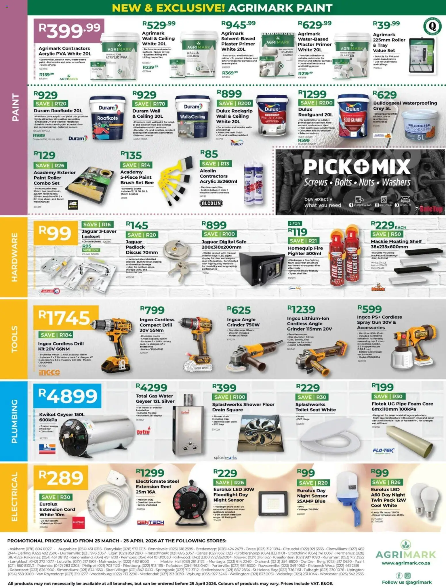 New Agrimark catalogue – valid from 25.03.2026 | Page: 4 | Products: Grinder, Plaster primer, Enamel, Cement