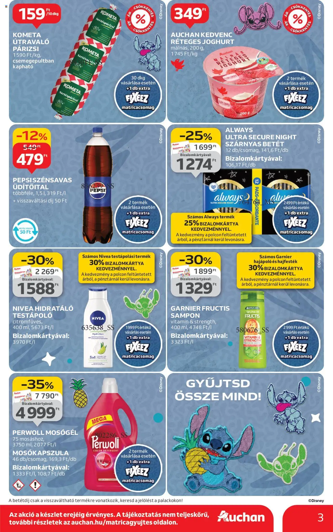 Auchan akciós ujság - amely érvényes a következő dátumtól: 28.08.2025 | Oldal: 3 | Termékek: Mosókapszula, Joghurt, Testápoló, Párizsi