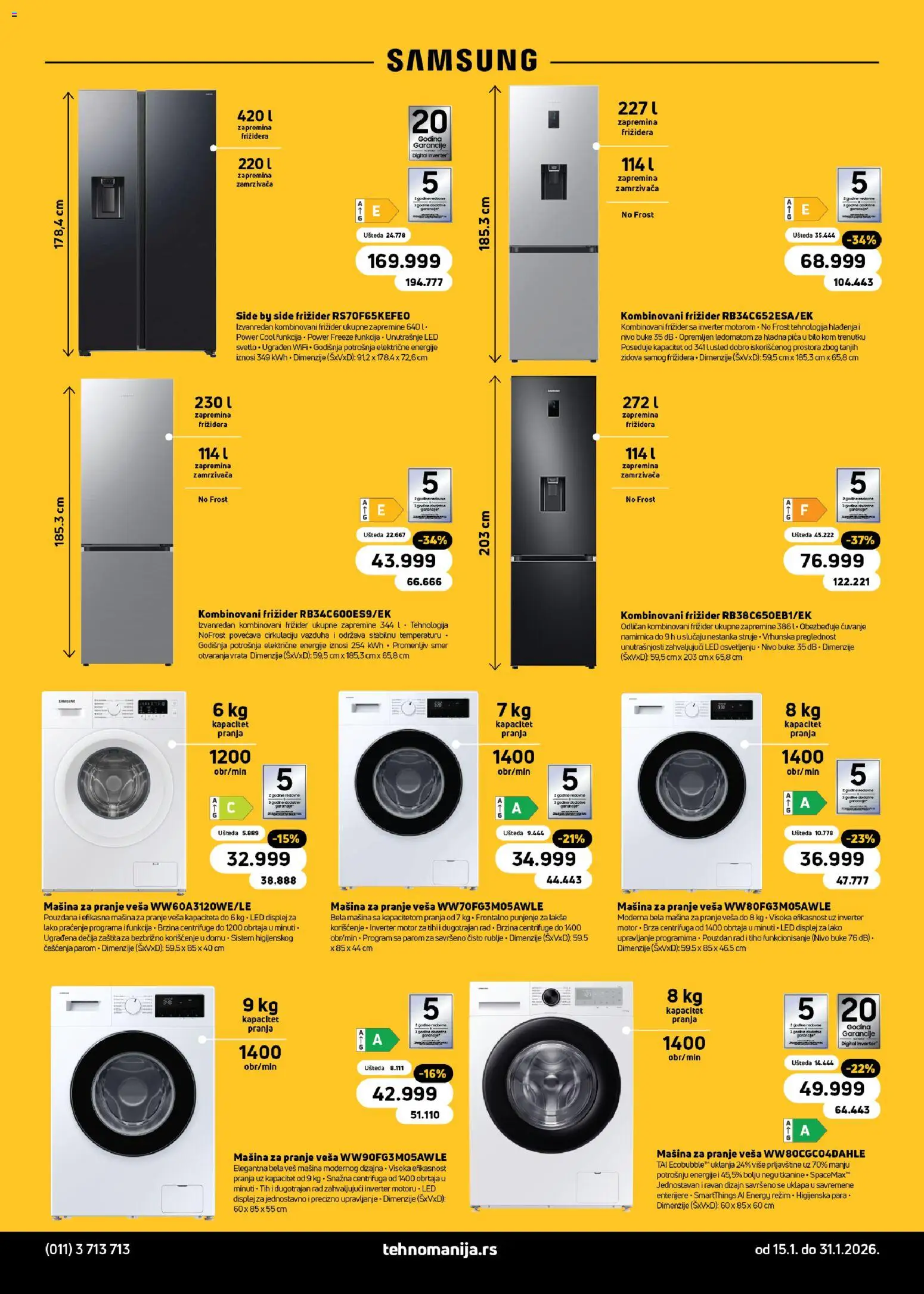 Tehnomanija katalog - važi od 15.01.2026 | Strana: 2 | Proizvode: Kombinovani frižider, Frižider, Pica, Veš mašina