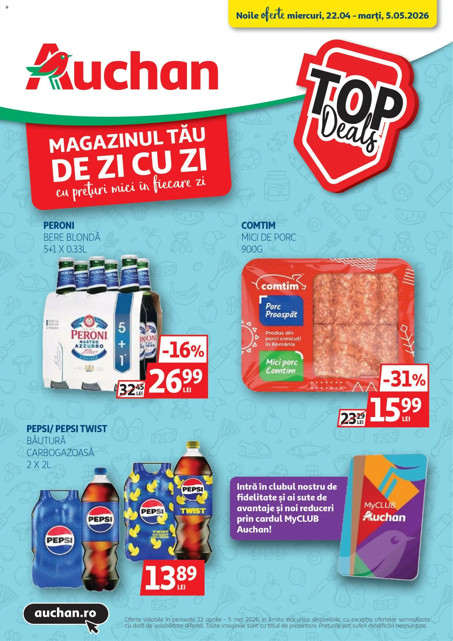 Noul catalog Auchan – valabil de la 22.04.2026 | Pagină: 1 | Produse: Mici, Bere