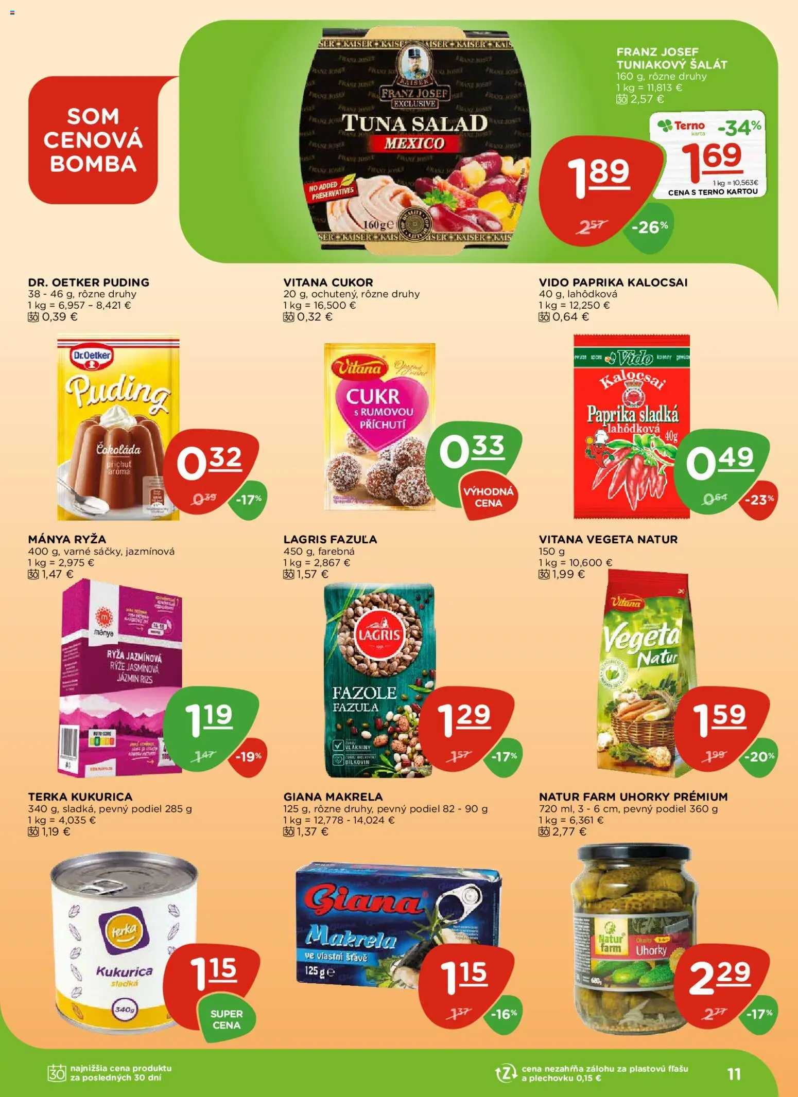 Nové Terno akcie – leták je platný od 23.10.2025 | Strana: 11 | Produkty: Paprika, Puding, Kukurica, Uhorky