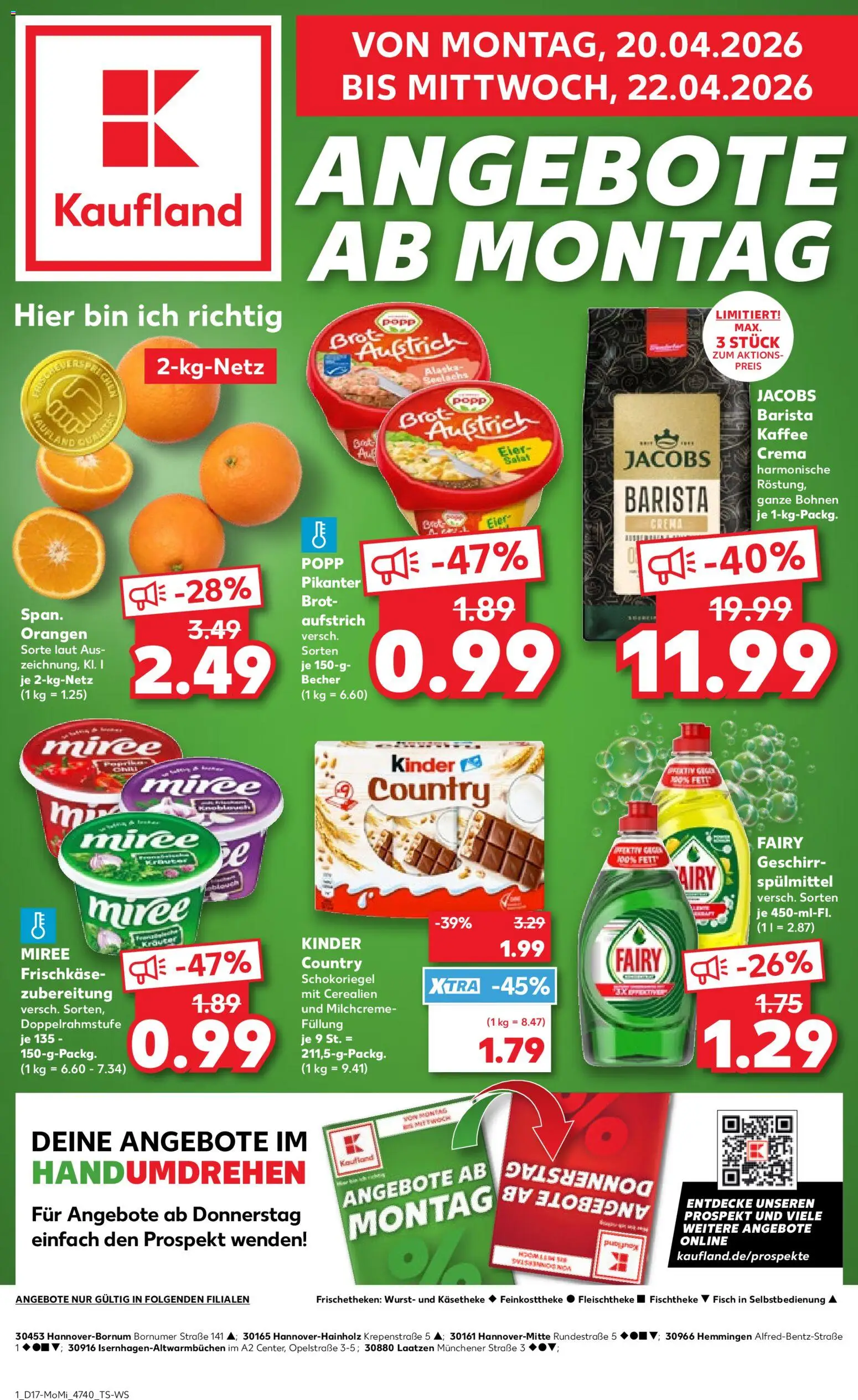 Kaufland Prospekt Hannover	 – gültig ab 20.04.2026 | Seite: 1 | Produkte: Wurst, Brot, Frischkase, Kinder country
