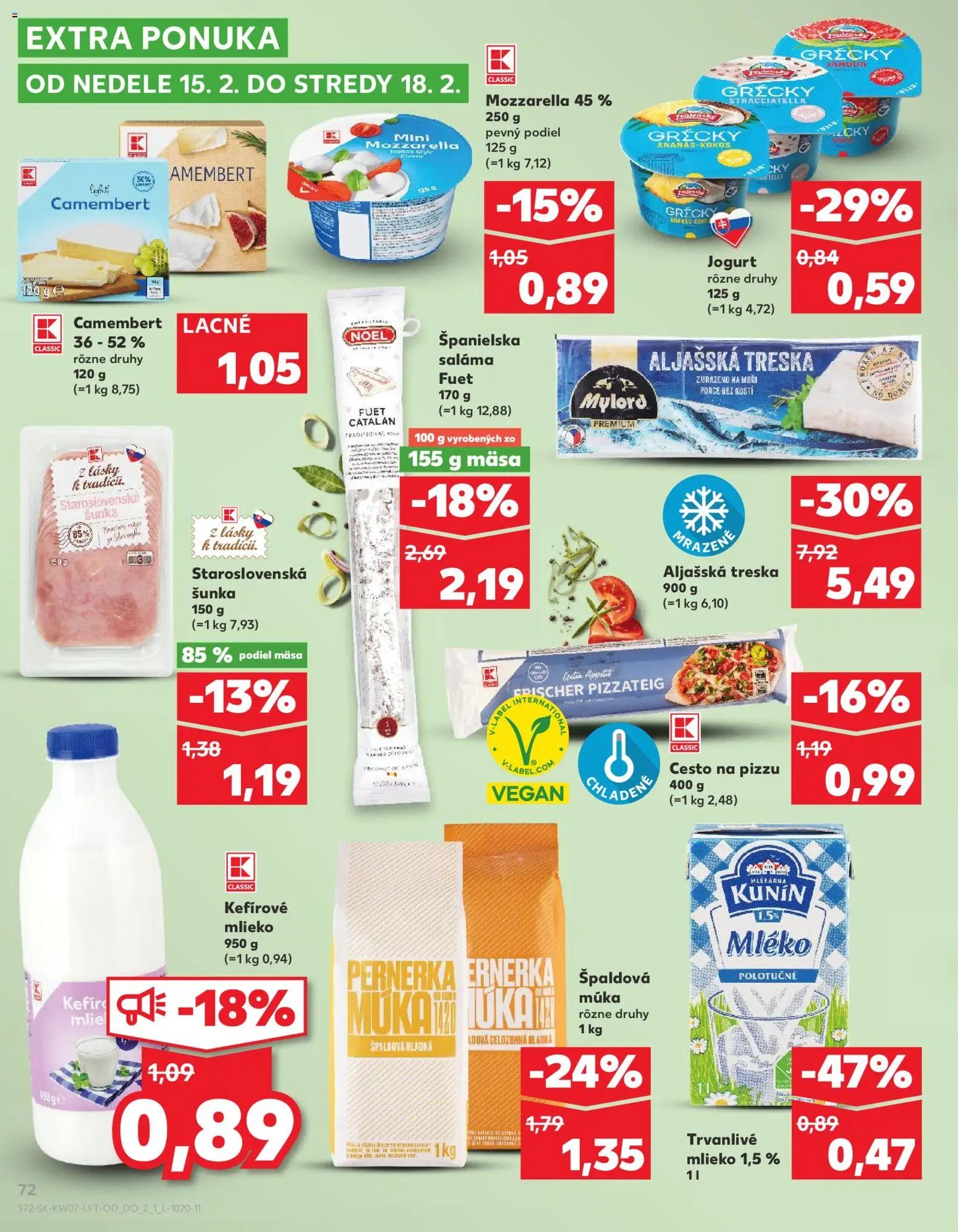 Nové Kaufland akcie – leták je platný od 12.02.2026 | Strana: 72 | Produkty: Jogurt, Šunka, Mozzarella, Trvanlivé mlieko