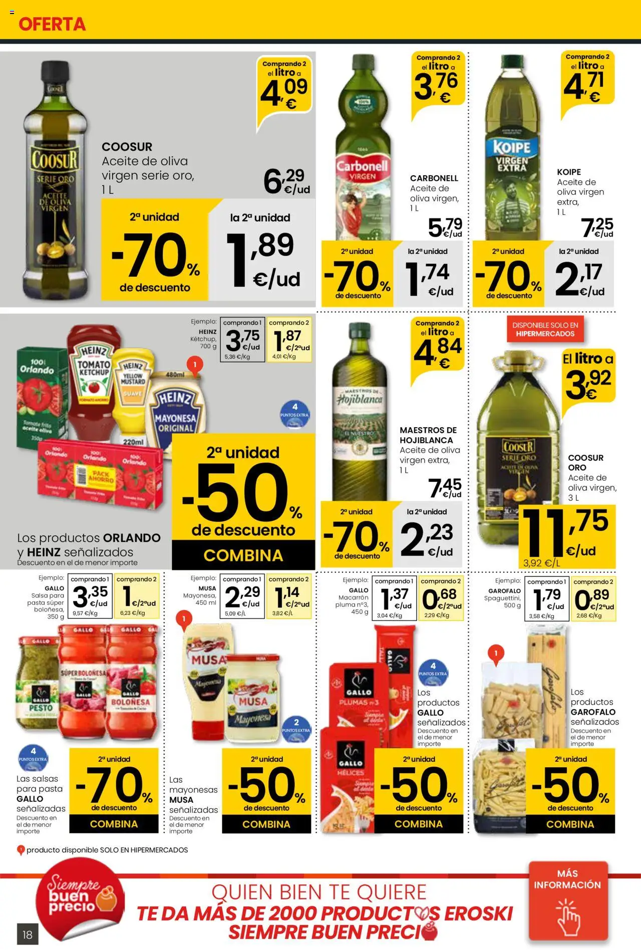 Eroski - Ofertón │ válido desde el 18.09.2025 | Página: 18 | Productos: Aceite, Pasta, Té, Οθόνη προβολής