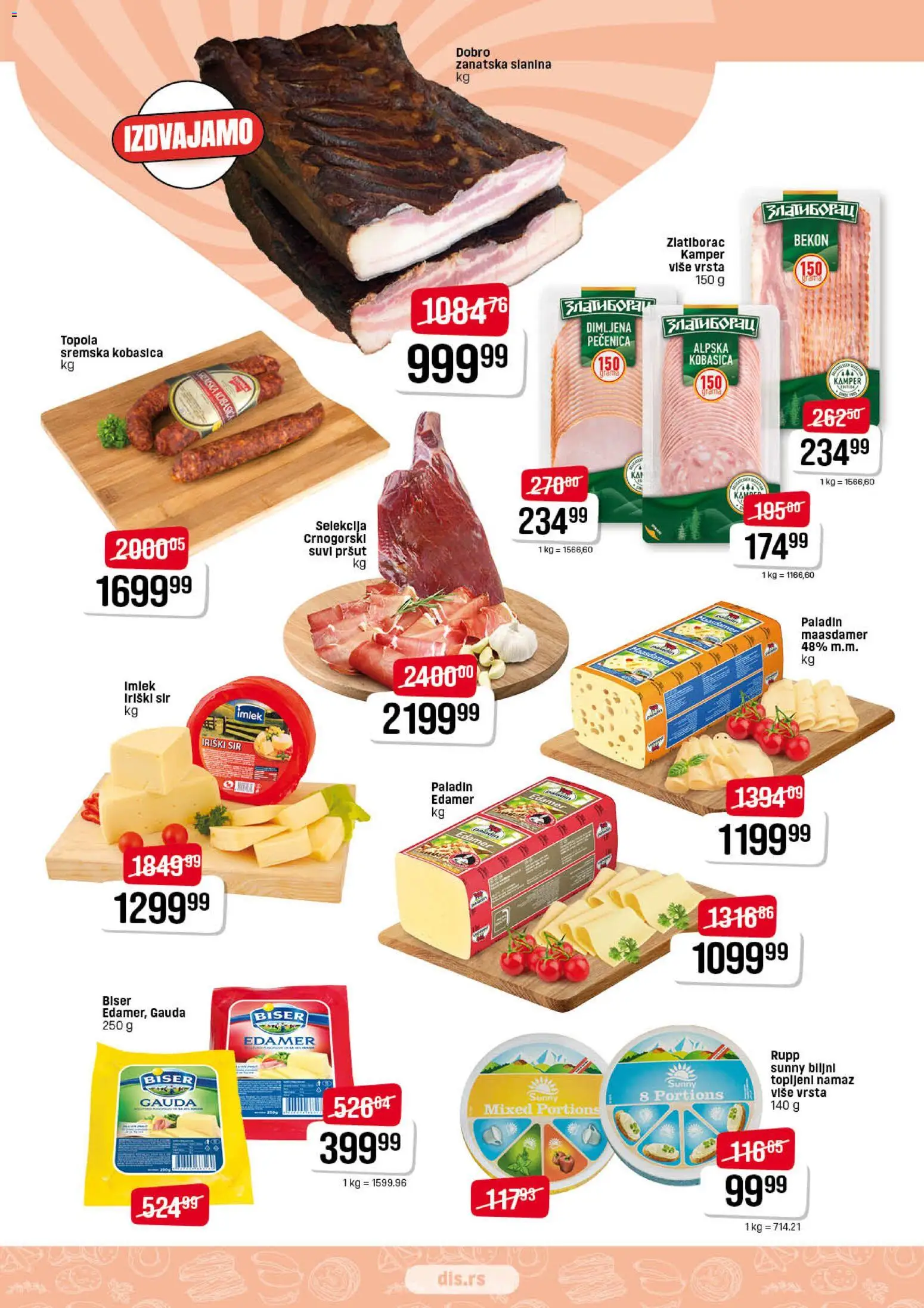 DIS katalog - važi od 20.11.2025 | Strana: 3 | Proizvode: Edamer, Sir, Kobasica, Pečenica