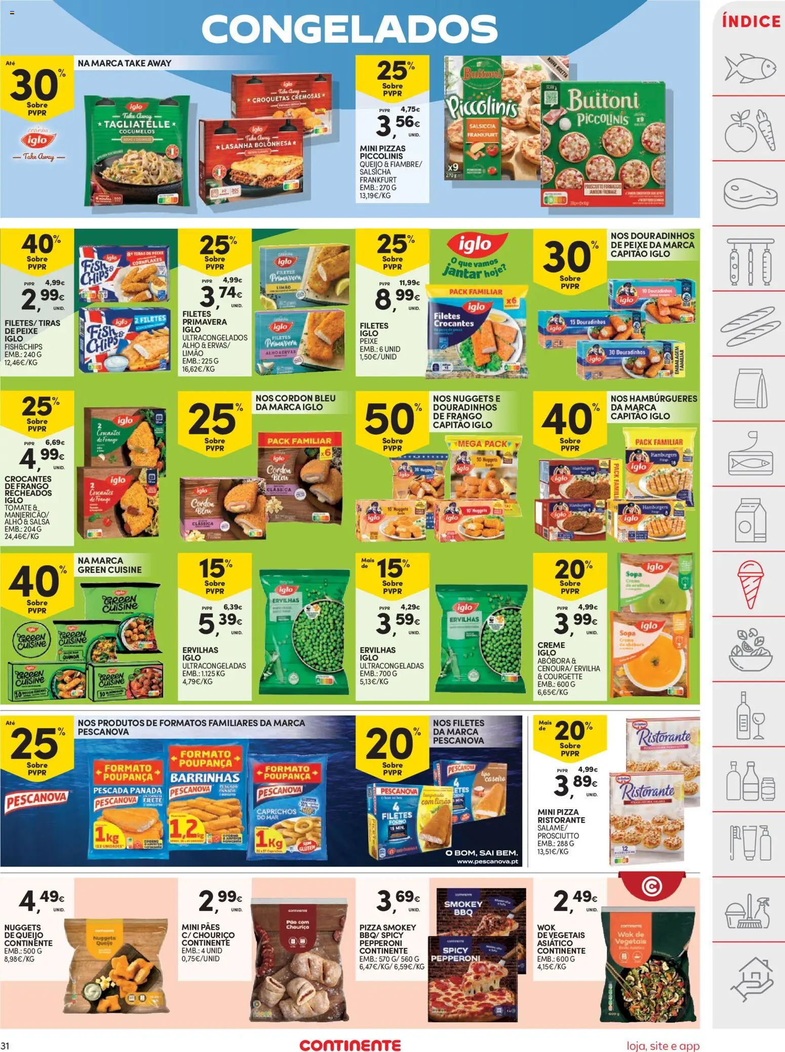 Continente folheto │ válido de 14.04.2026 | Página: 31 | Produtos: Salsicha, Pizza, Peixe, Cogumelos