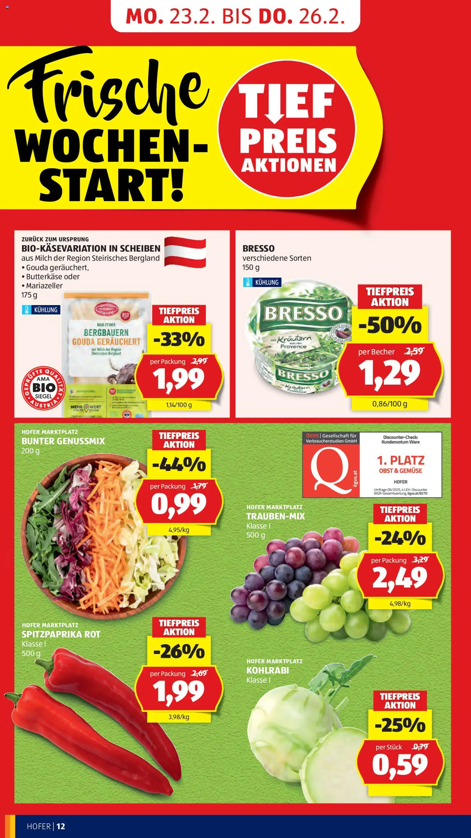 Hofer Flugblatt gültig ab 20.02.2026 | Seite: 14 | Produkte: Gemüse, Obst, Milch