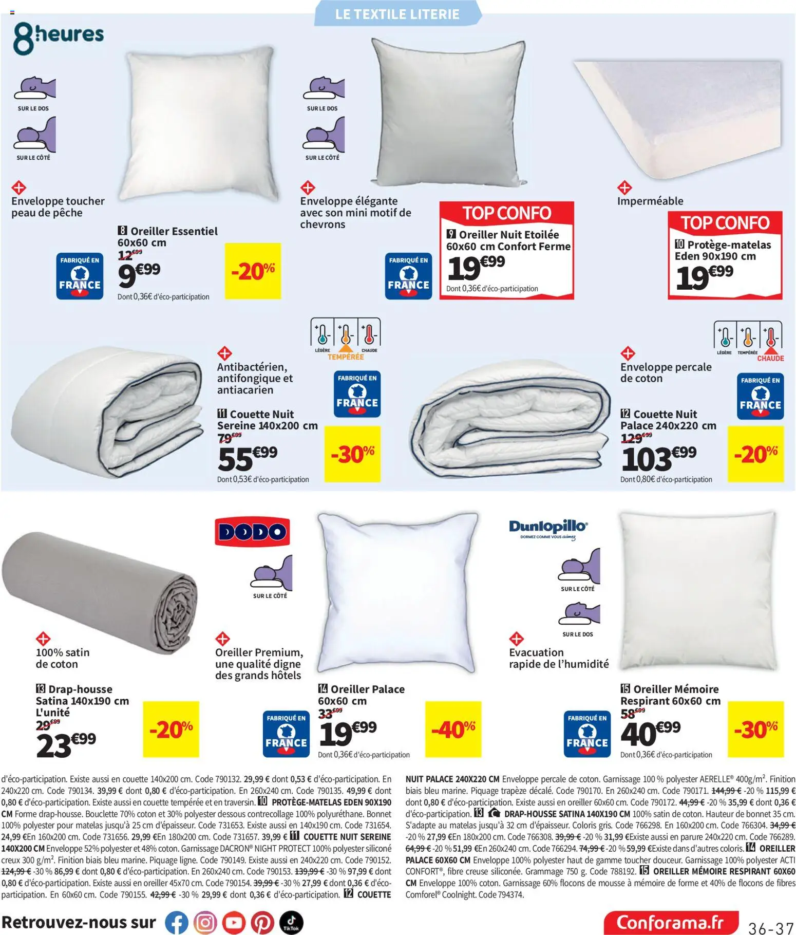 {H1} | Page: 37 | Produits: Flocons, Coton, Enveloppe, Literie