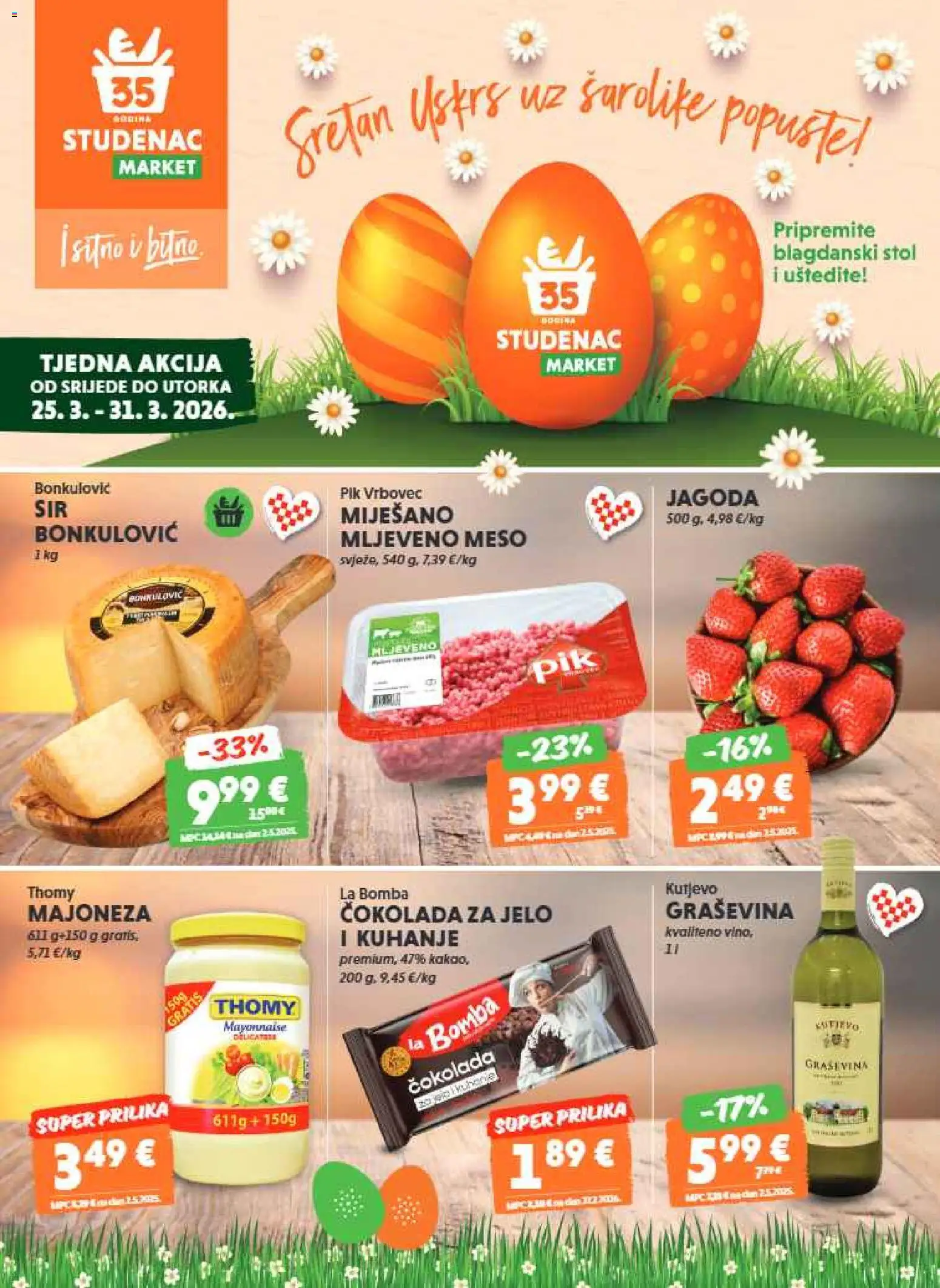Studenac katalog | vrijedi od 25.03.2026 | Stranica: 1 | Proizvodi: Stol, Meso, Mljeveno meso, Majoneza
