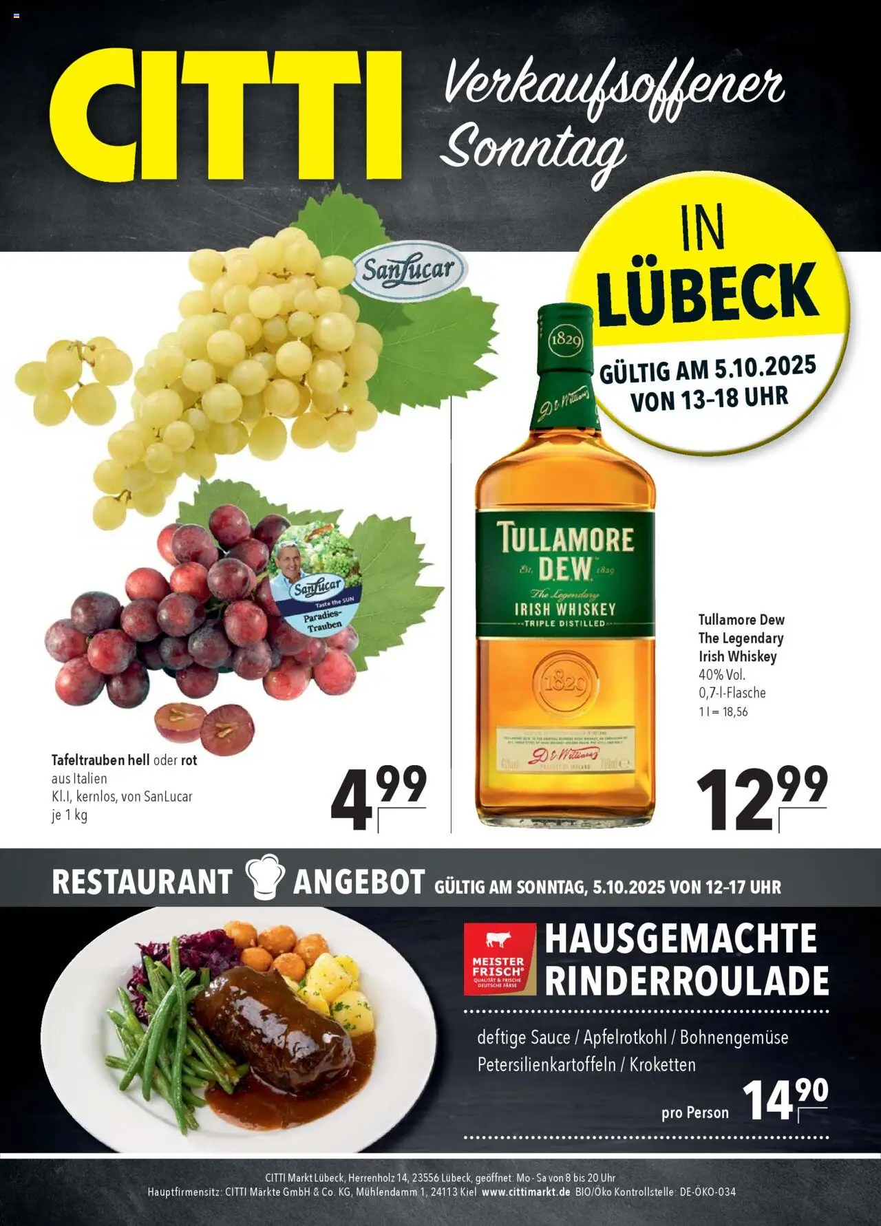 CITTI Markt  Sonntags-Angebote in Lübeck – gültig ab 05.10.2025 | Seite: 2 | Produkte: Trauben, Whiskey, Uhr