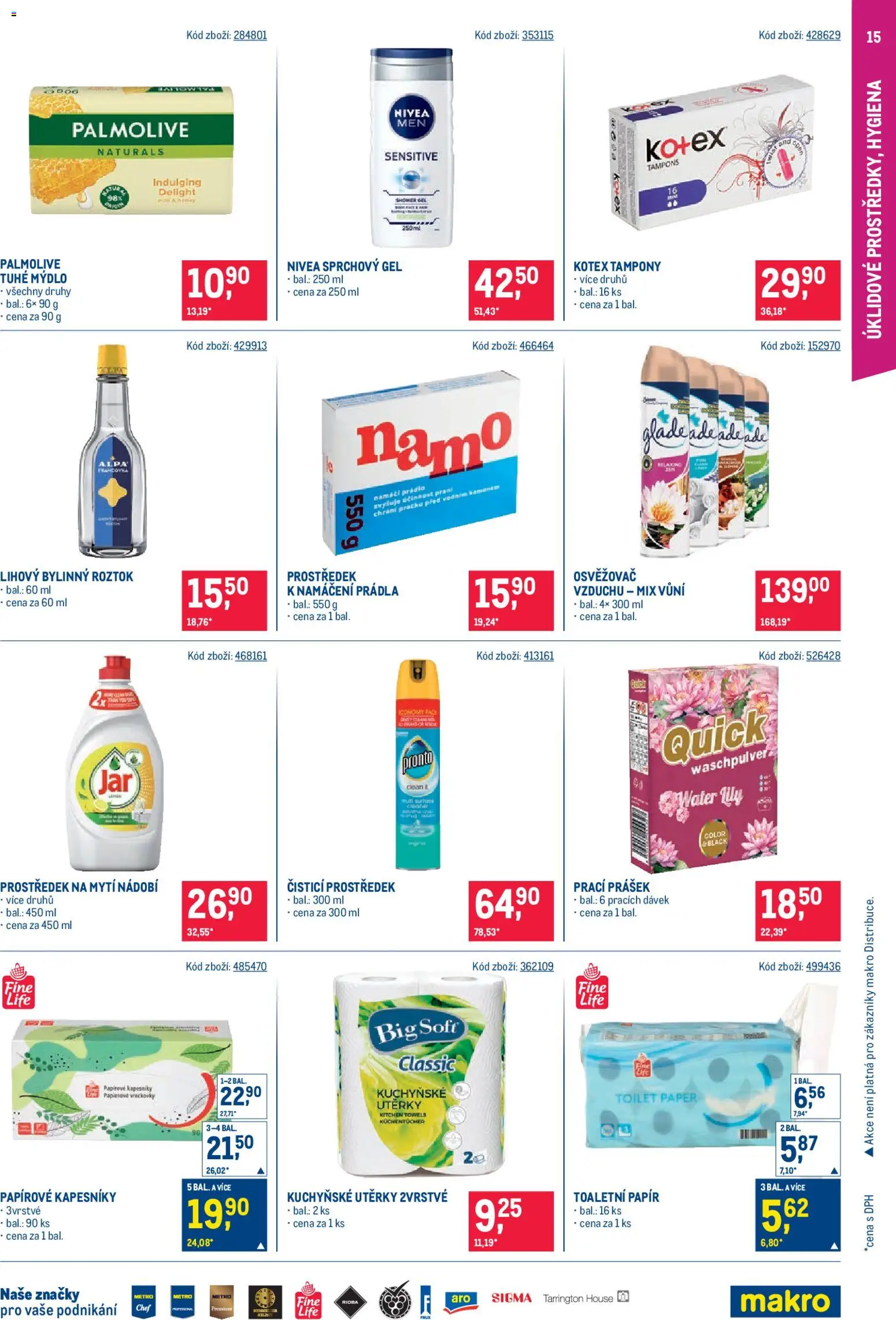 Makro leták - Maloobchod od 22.04.2026 | Strana: 15 | Produkty: Čistící prostředek, Nádobí, Alpa, Tampony