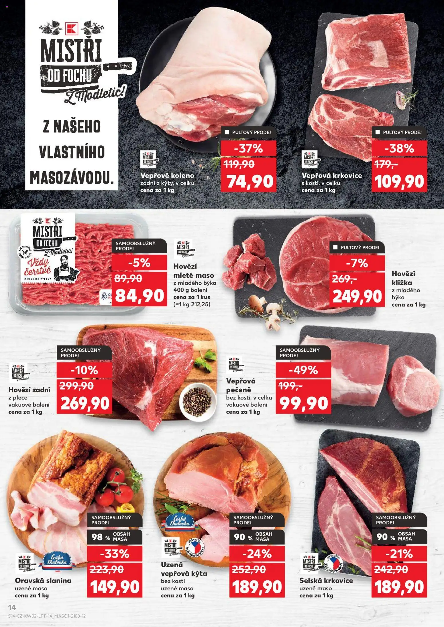 Kaufland leták - Brno od 07.01.2026 | Strana: 14 | Produkty: Vepřové koleno, Hovězí, Hovězí zadní, Hovězí kližka