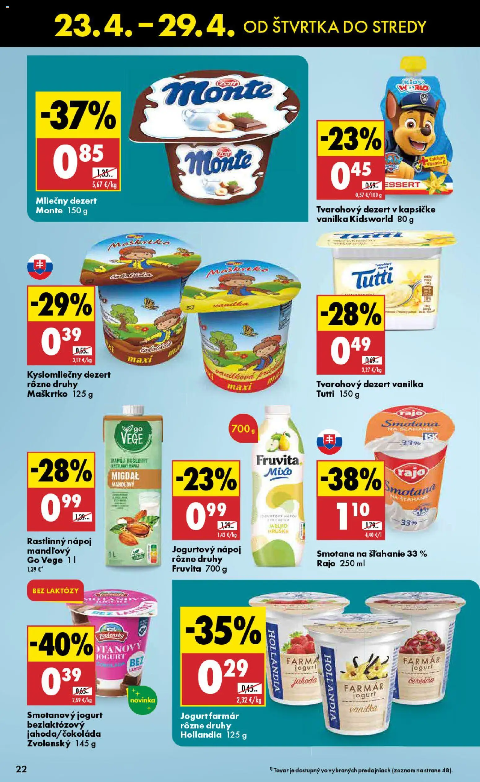 Nové Biedronka akcie – leták je platný od 23.04.2026 | Strana: 22 | Produkty: Jogurt, Smotana, Smotana na šľahanie