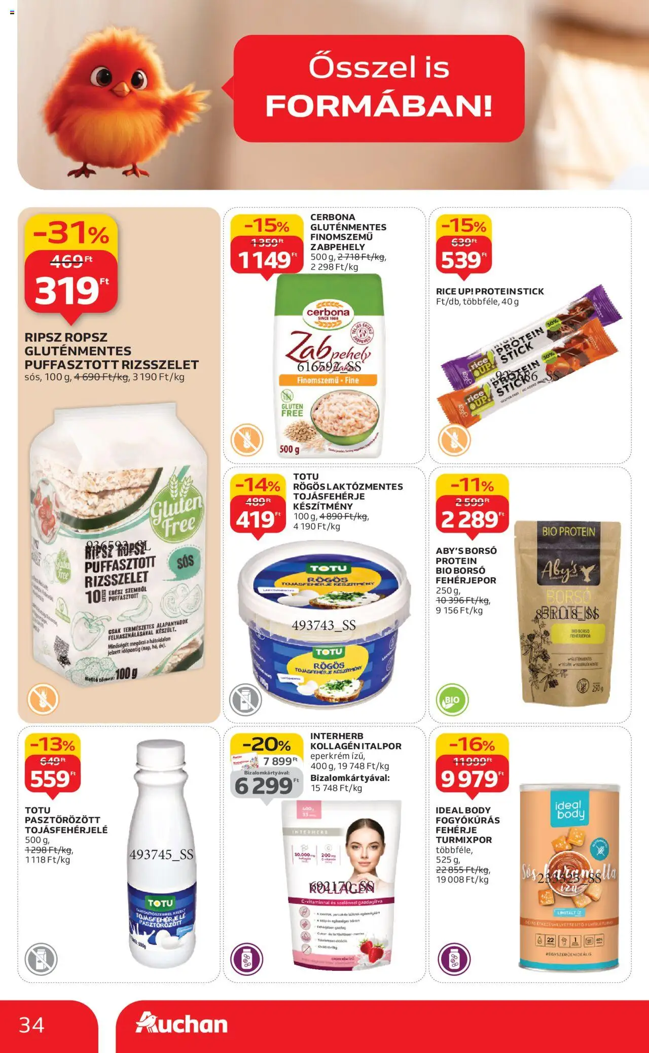 Auchan akciós ujság - amely érvényes a következő dátumtól: 09.10.2025 | Oldal: 34 | Termékek: Zabpehely, Body, Fehérje, Tojásfehérje