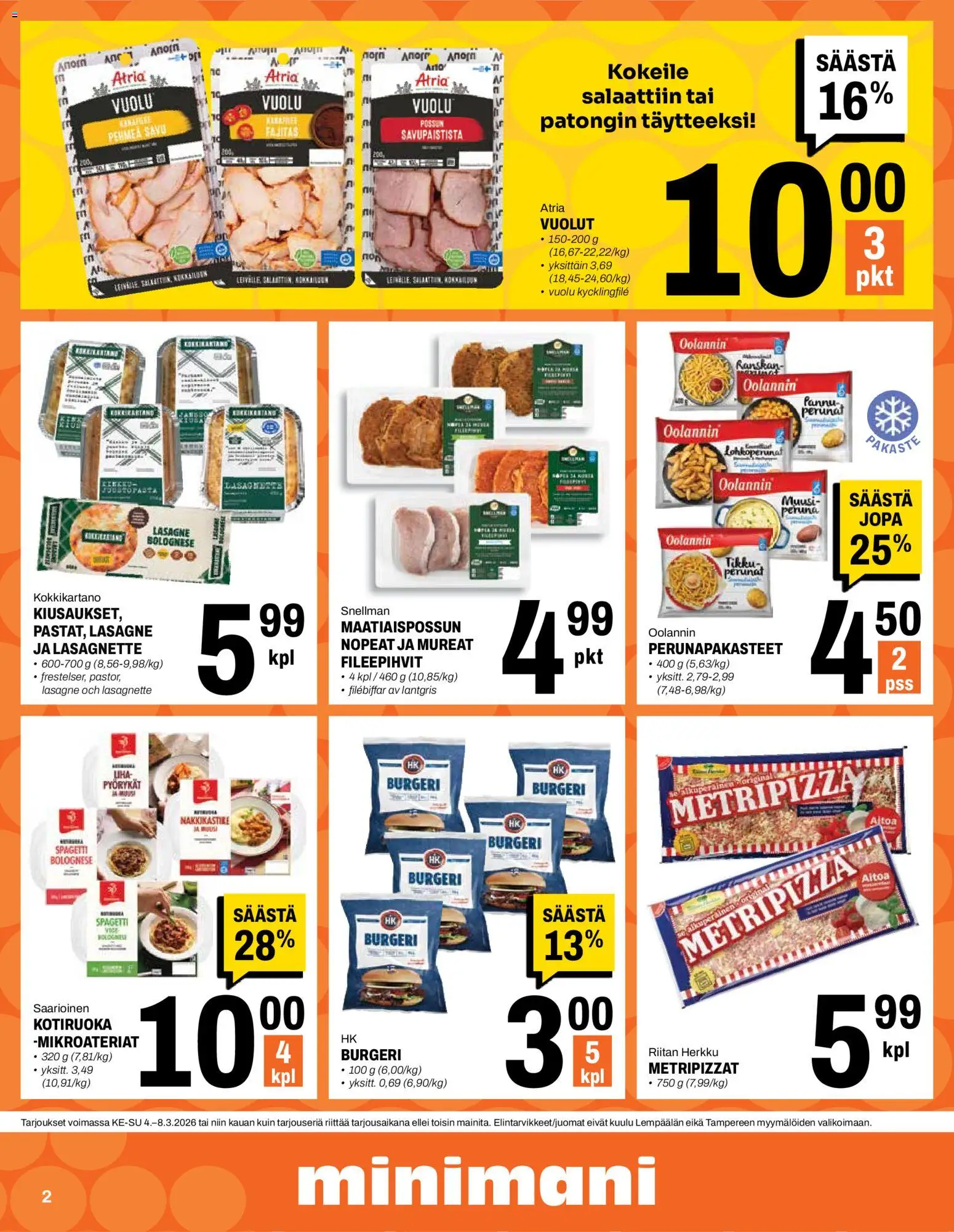 Minimani tarjoukset – voimassa 04.03.2026 alkaen | Sivu: 2 | Tuotteet: Spagetti, Peruna