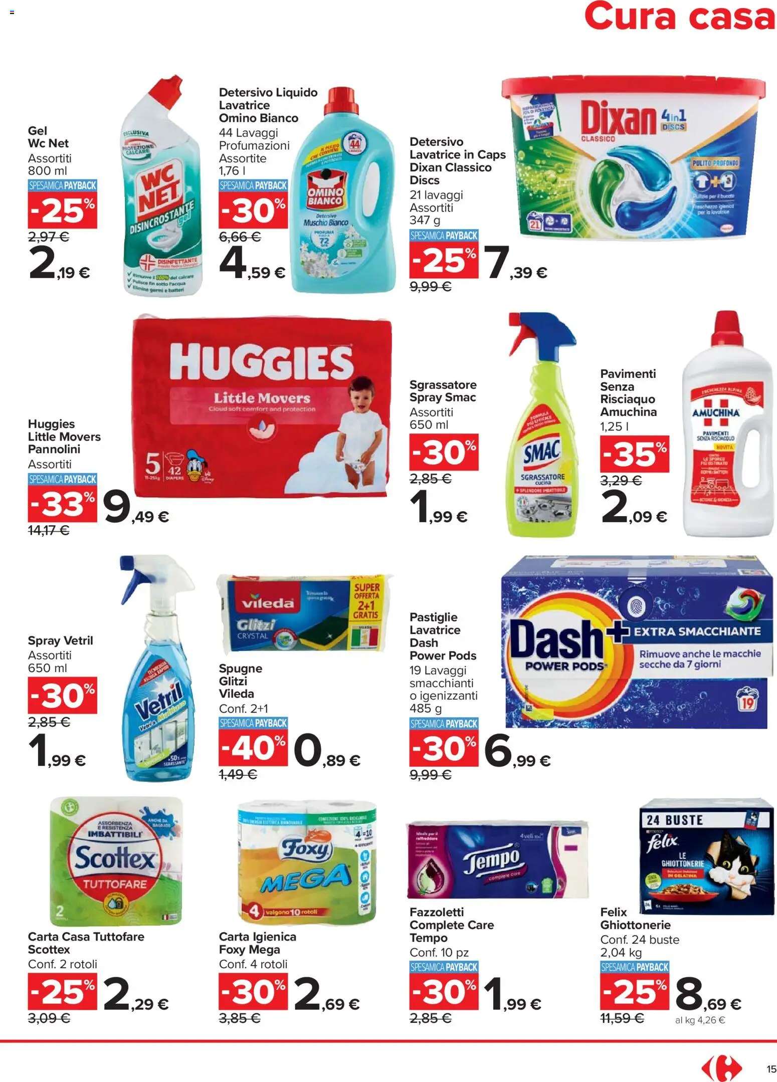 Volantino Carrefour del 27.12.2025 | Pagina: 15 | Prodotti: Pannolini, Carta igienica, Sgrassatore, Lavatrice