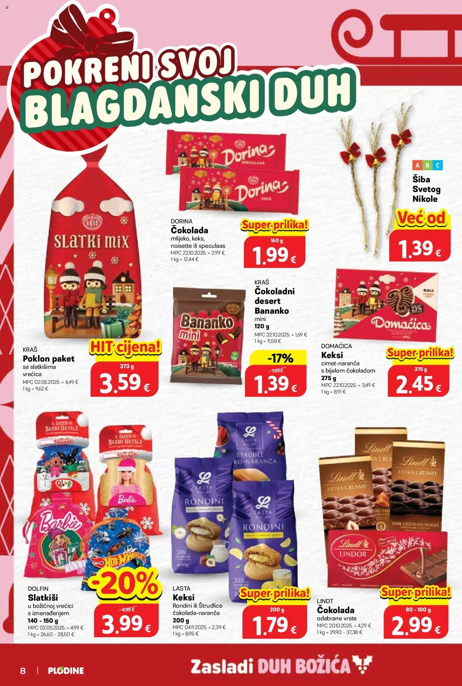 Plodine katalog | vrijedi od 26.11.2025 | Stranica: 8 | Proizvodi: Barbie, Lindt, Keksi, Keks