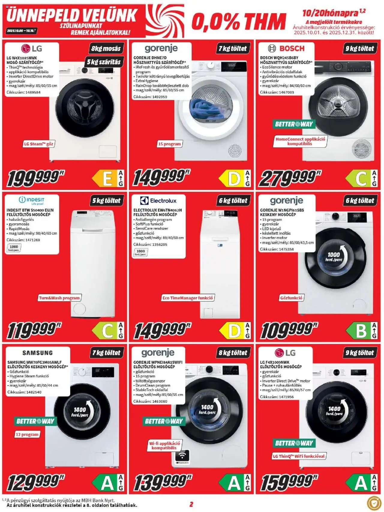 Media Markt akciós ujság - amely érvényes a következő dátumtól: 08.10.2025 | Oldal: 2 | Termékek: Mosógép, Elöltöltős mosógép, Samsung, Felültöltős mosógép