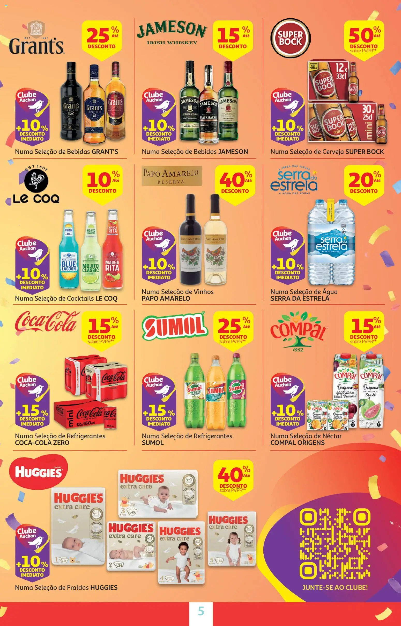 Auchan - Festa das Marcas │ válido de 03.03.2026 | Página: 5 | Produtos: Agua, Super bock, Sumo, Cocktails