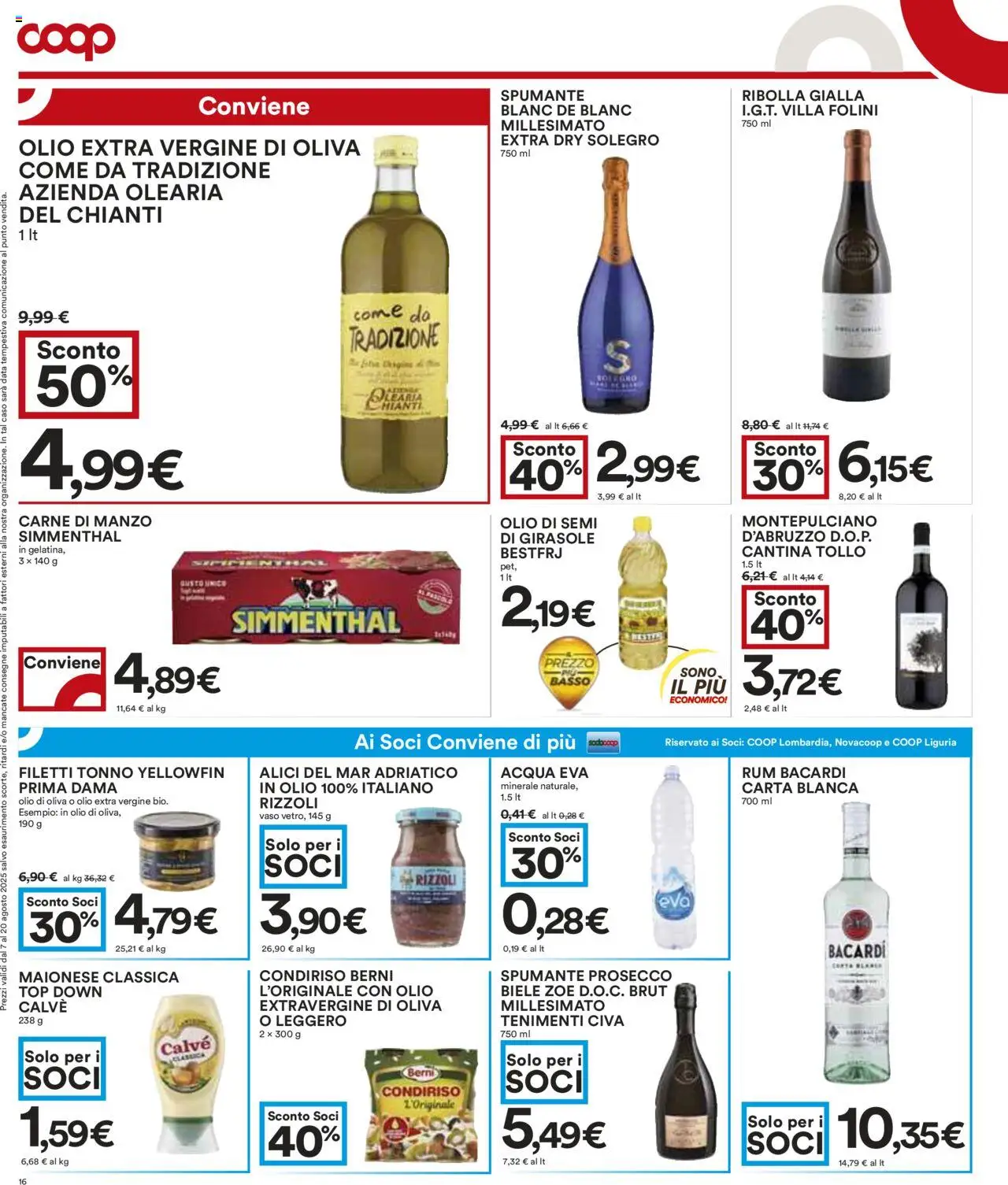Volantino COOP del 07.08.2025 | Pagina: 16 | Prodotti: Acqua, Olio, Spumante, Alici
