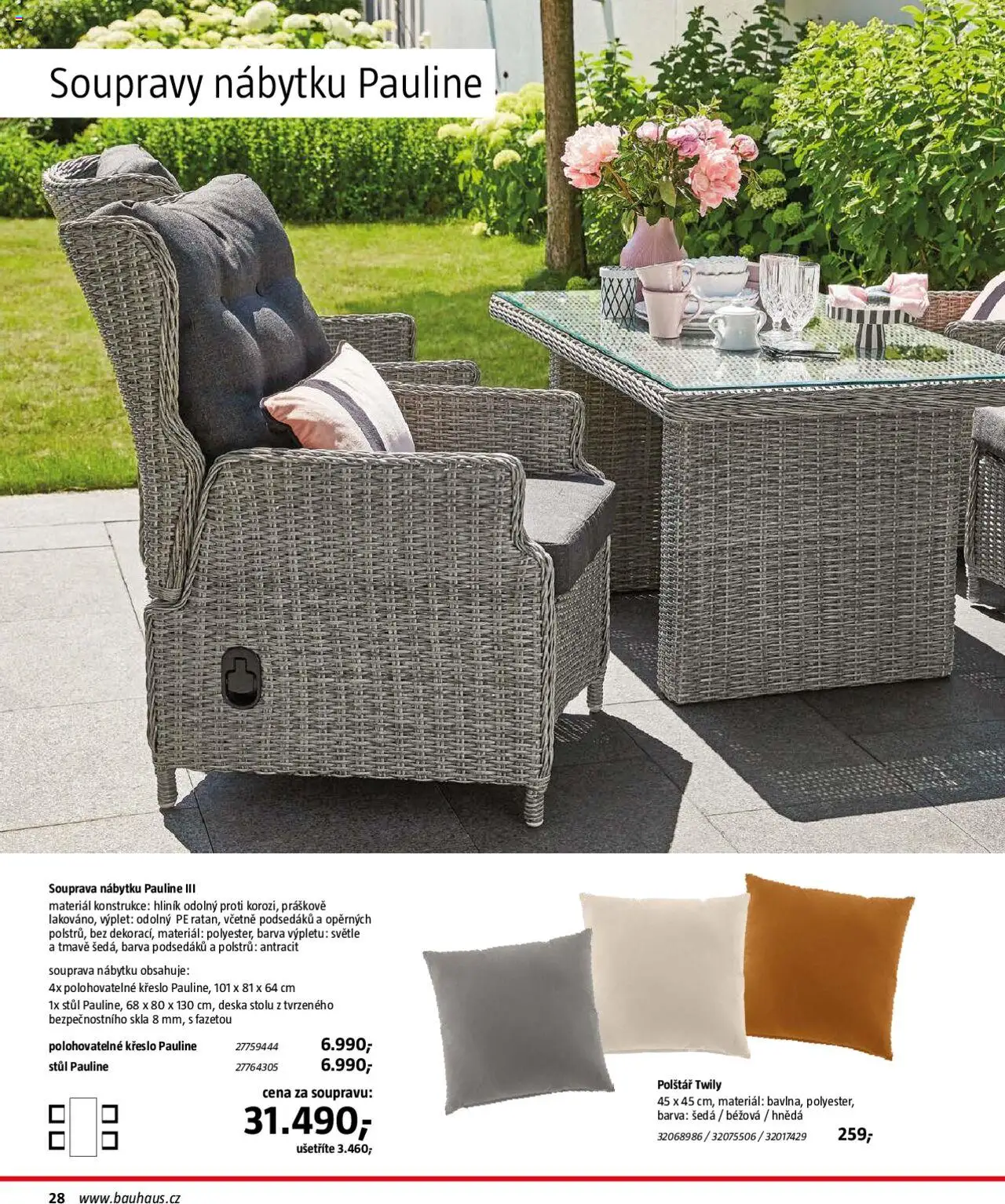 Bauhaus katalog Zahradní nábytek od 01.04.2025 | Strana: 28 | Produkty: Polštář, Křeslo, Stůl