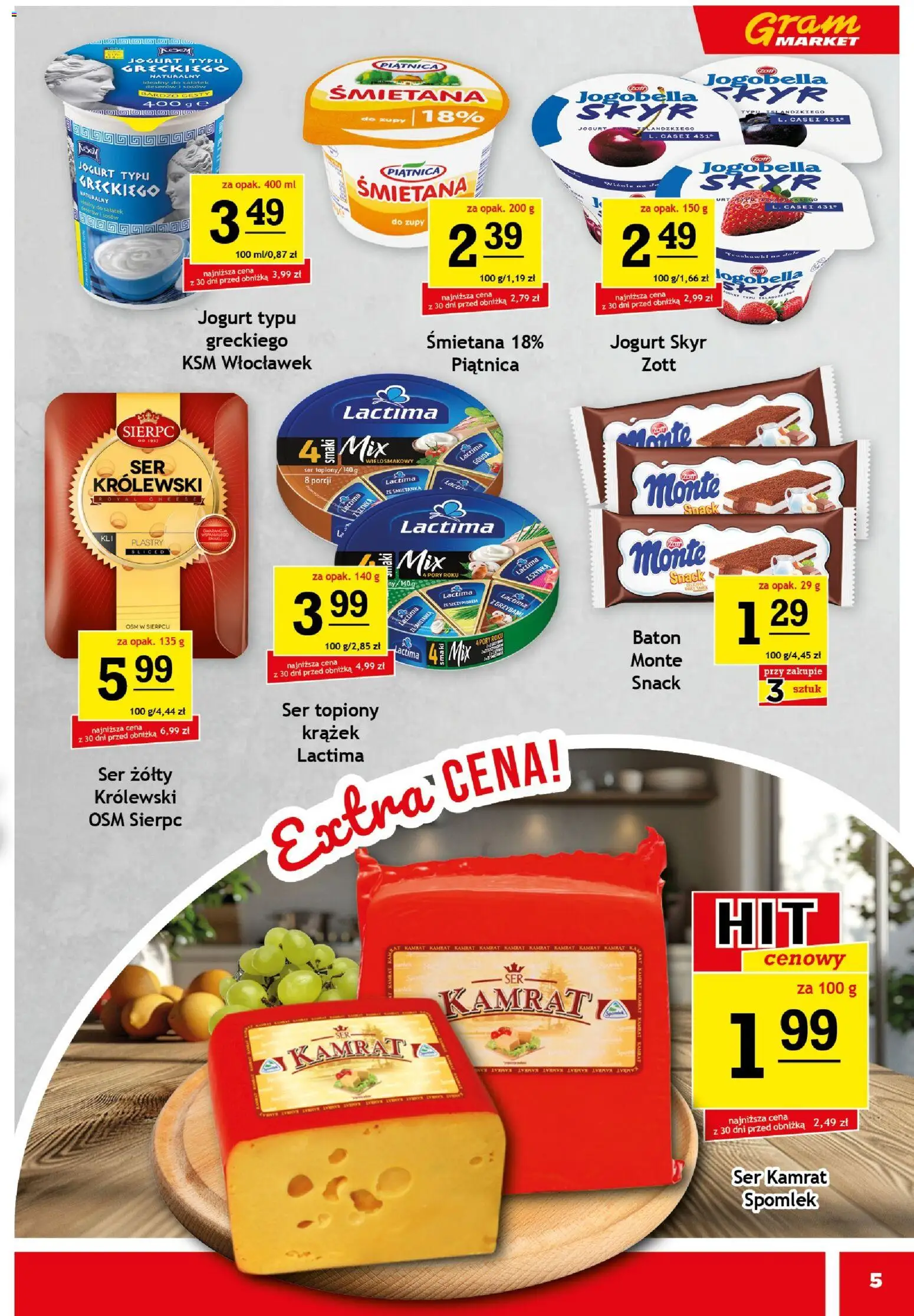 Gram Market Gazetka od 07.01.2026 | Strona: 5 | Produkty: Ser topiony, Szynka, Skyr piątnica, Jogurt