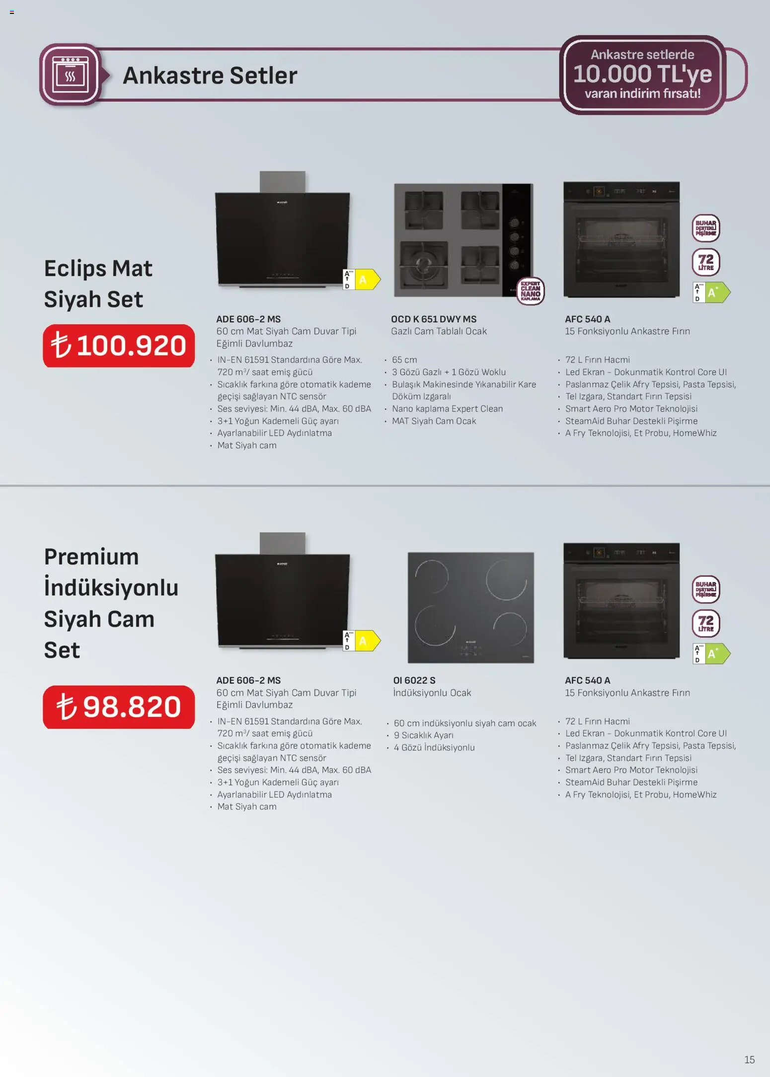 Arçelik Ankastre Kataloğu - 16.01.2026 tarihinden itibaren geçerlidir | Sayfa: 15 | Ürünler: Davlumbaz, Saat, Ses, Ocak