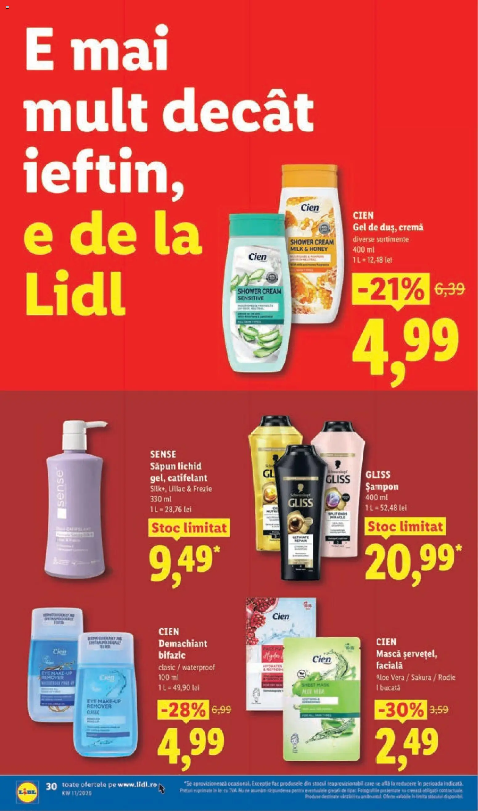 Noul catalog Lidl – valabil de la 09.03.2026 | Pagină: 30 | Produse: Demachiant, Șampon, Cremă, Săpun lichid