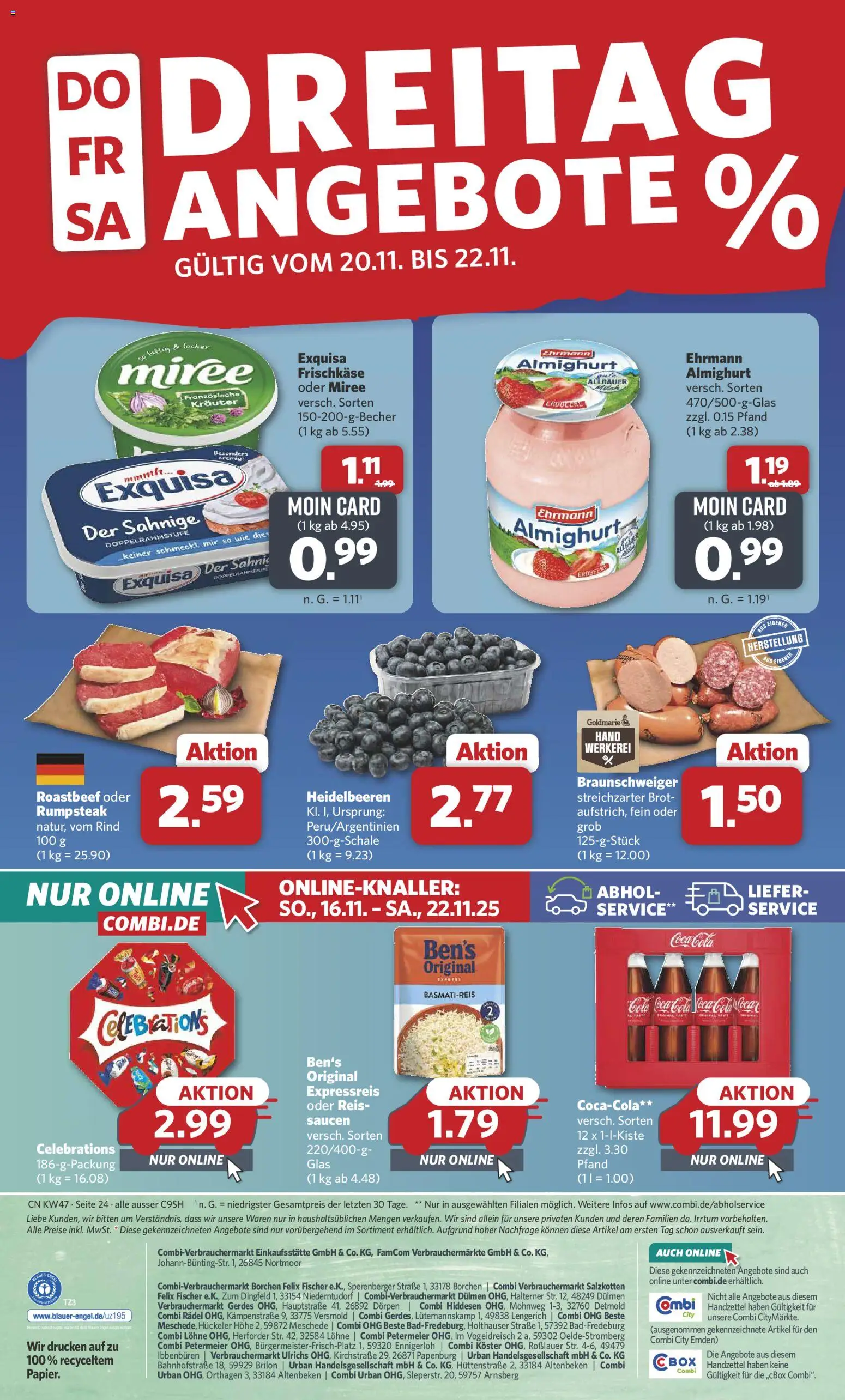 Combi Prospekt 	 – gültig ab 17.11.2025 | Seite: 26 | Produkte: Rumpsteak, Coca cola, Exquisa, Frischkase