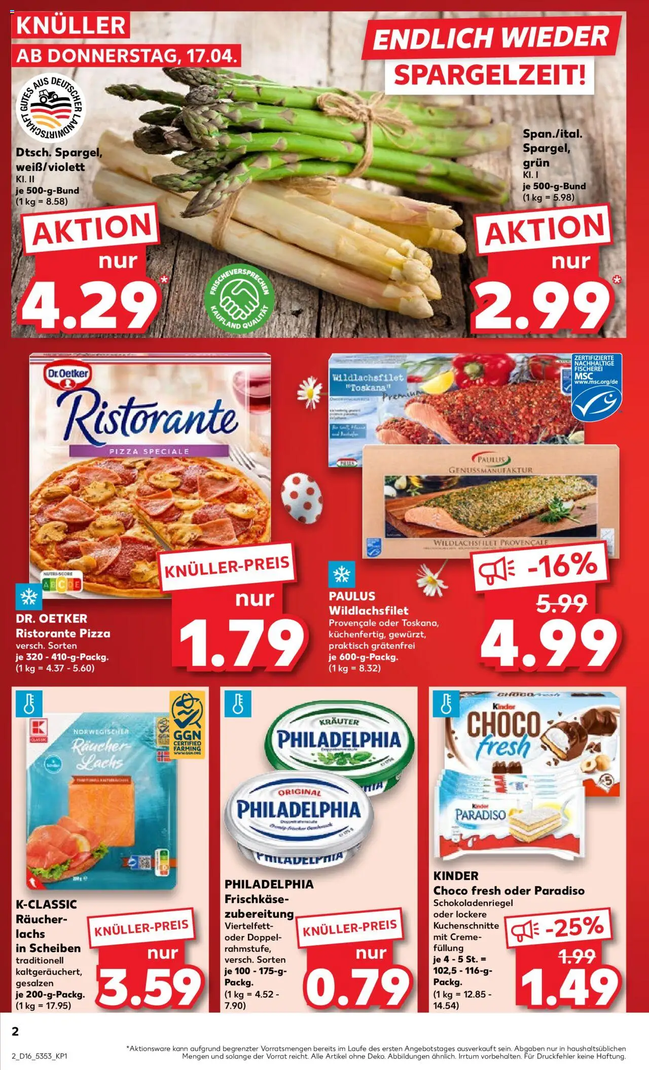Kaufland - Hamburg, Bergedorfer Straße 106 - gültig ab dem 17.04.2025 | Seite: 2 | Produkte: Philadelphia, Lachs, Pizza, Frischkase