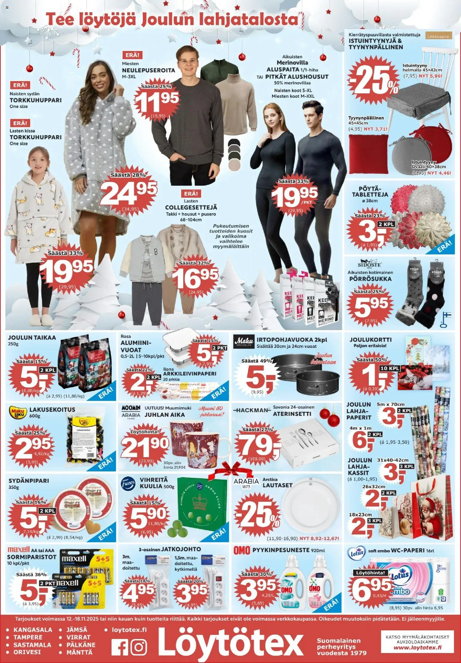 Löytötex tarjoukset – voimassa 12.11.2025 alkaen | Sivu: 1 | Tuotteet: Takki, Housut, Alushousut, Tee