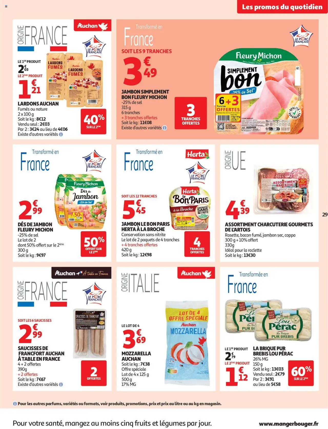 {H1} | Page: 29 | Produits: Lardons, Mozzarella, Sel, Porc