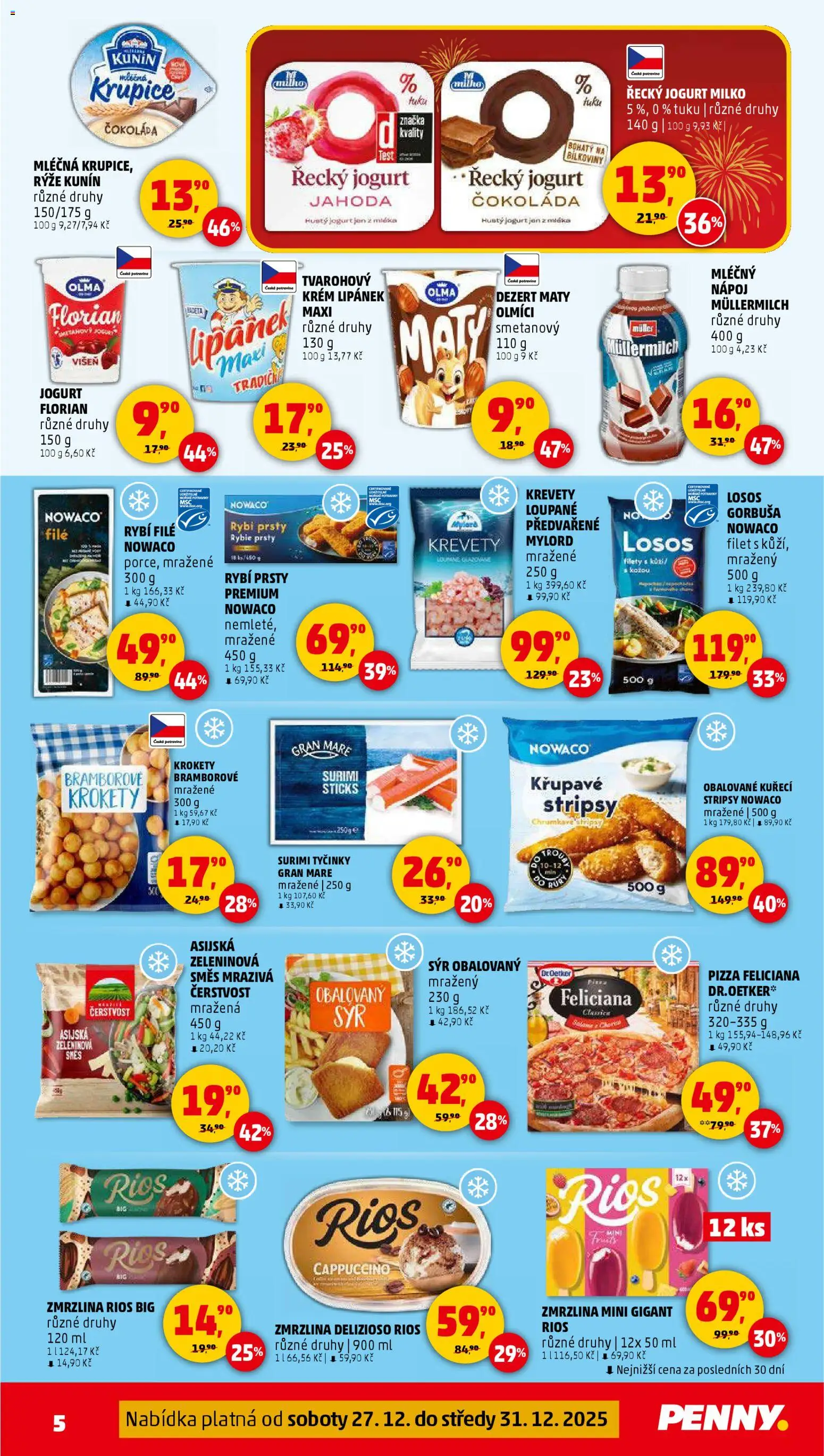 Penny Market leták - Čtvrtečník od 27.12.2025 | Strana: 5 | Produkty: Smetanový jogurt, Jogurt, Losos, Rybí prsty