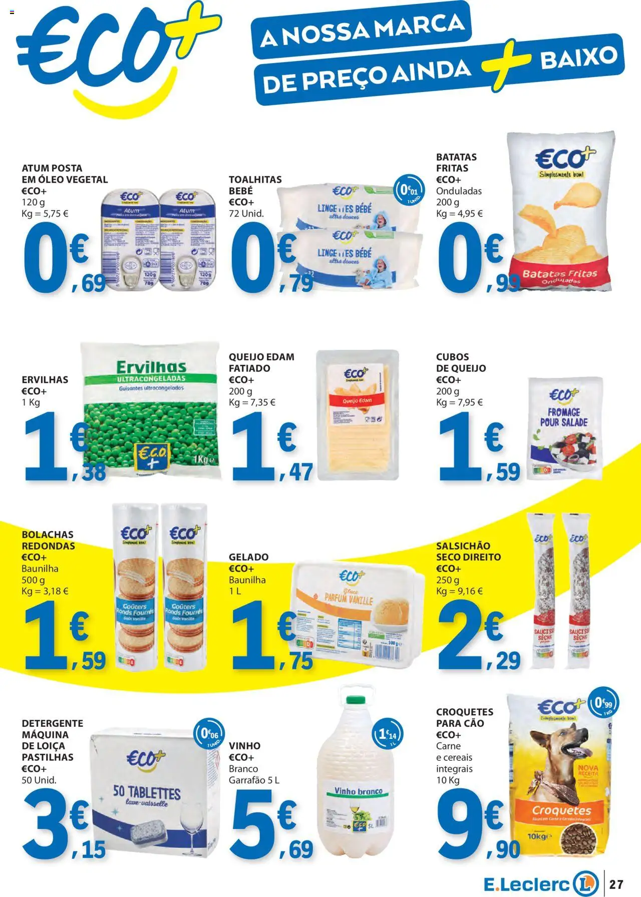 E.Leclerc folheto │ válido de 18.09.2025 | Página: 27 | Produtos: Atum, Queijo, Cereais, Batatas fritas