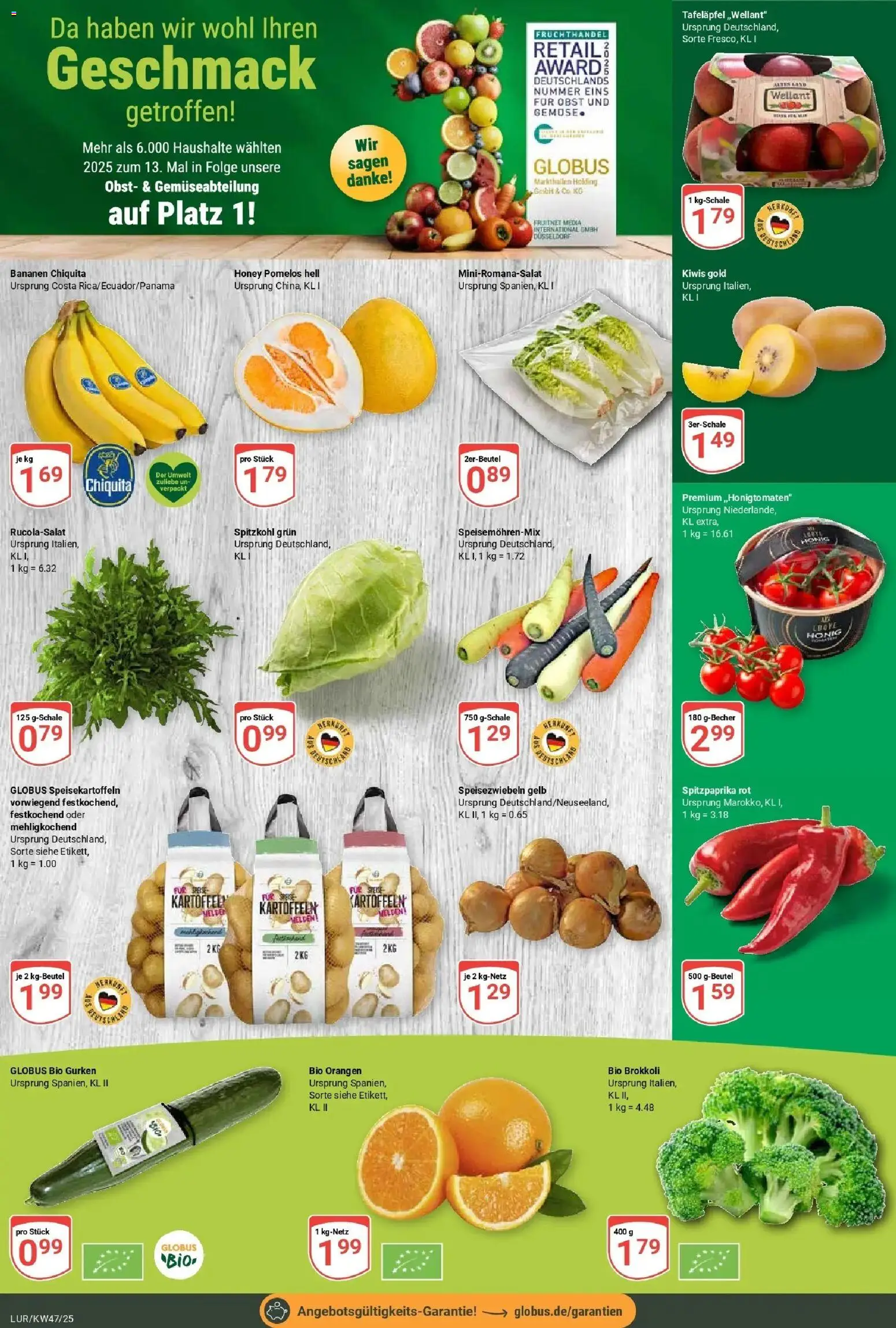 Globus prospekt Hamburg	 – gültig ab 17.11.2025 | Seite: 8 | Produkte: Bananen, Kartoffeln, Obst, Brokkoli