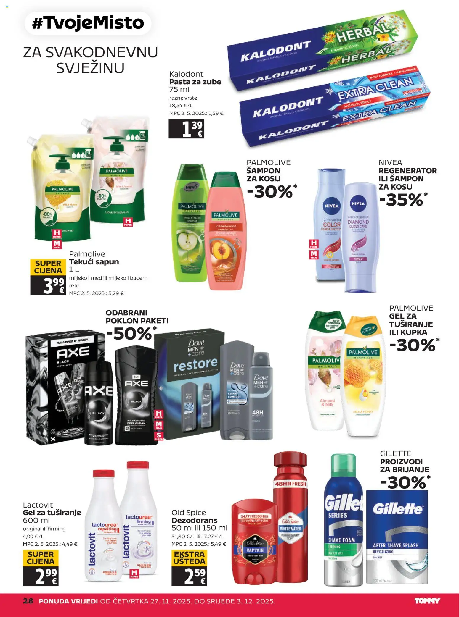 Tommy katalog | vrijedi od 27.11.2025 | Stranica: 28 | Proizvodi: Regenerator, Mlijeko, Nivea, Old Spice