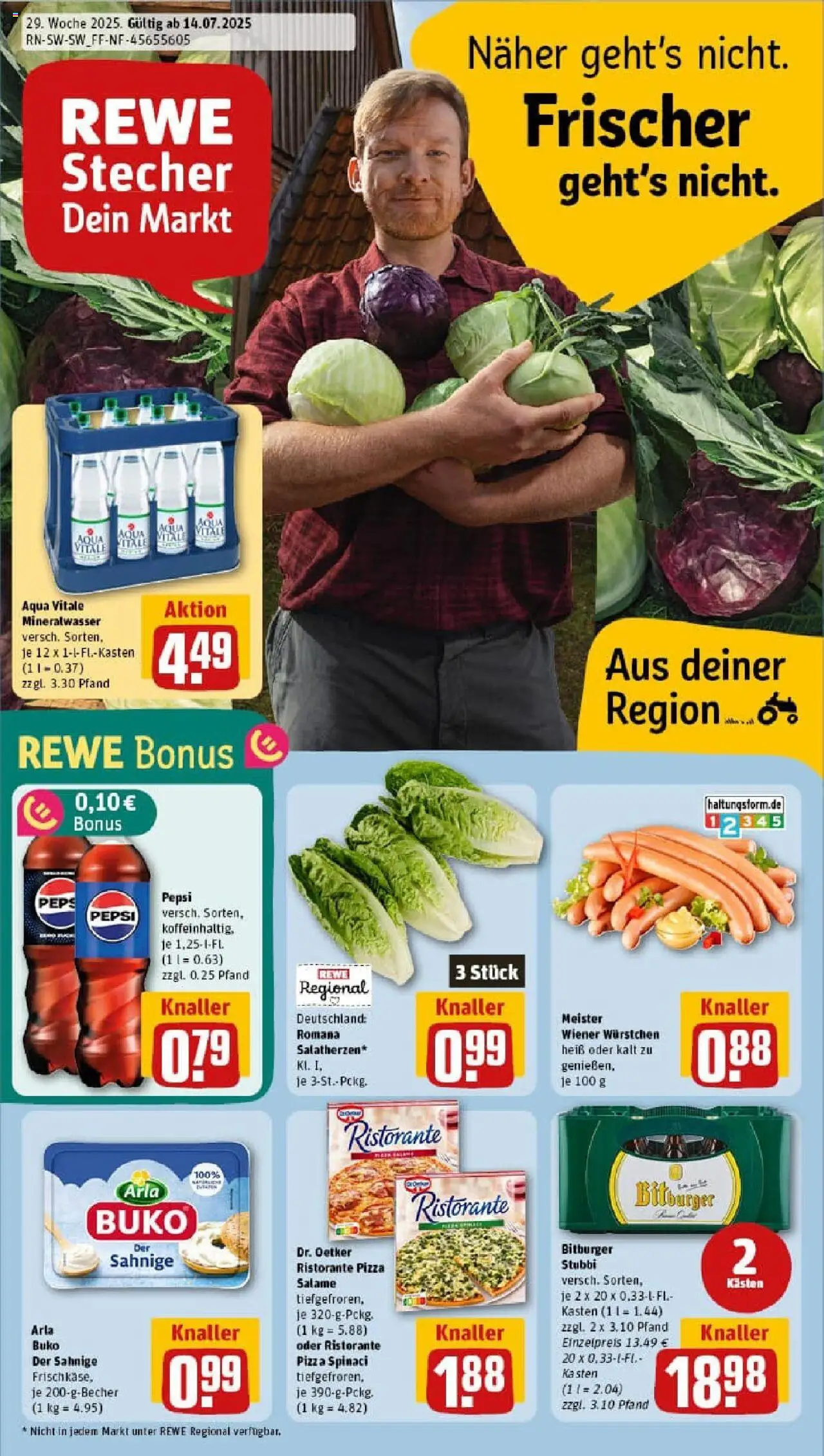 Rewe prospekt Gau-Odernheim	 - gültig ab dem 13.07.2025 | Seite: 1 | Produkte: Bitburger, Wiener wurstchen, Arla buko, Pepsi