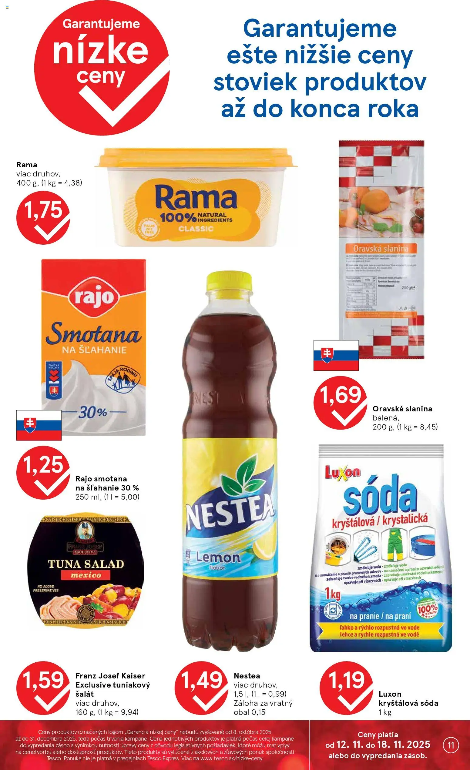 Nové Tesco akcie – leták je platný od 12.11.2025 | Strana: 11 | Produkty: Slanina, Šalát, Rama, Kamera