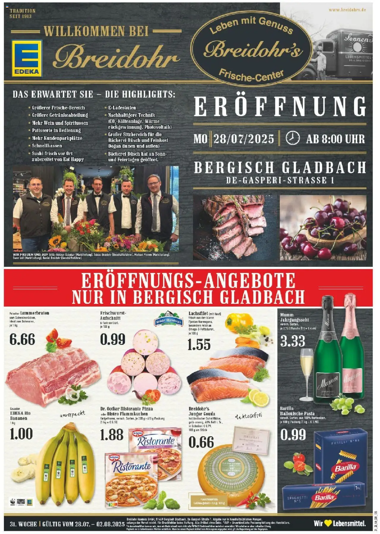 Edeka prospekt Bergisch Gladbach	 - gültig ab dem 27.07.2025 | Seite: 1 | Produkte: Barilla, Bananen, Pizza, Wein