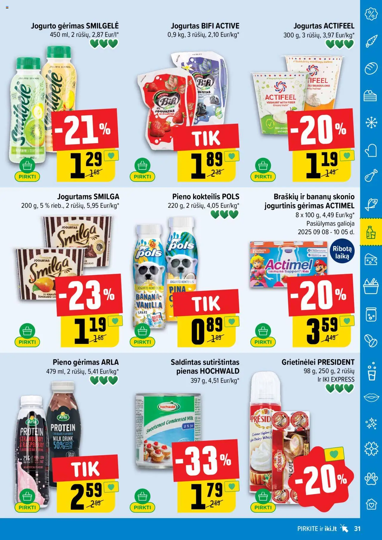 IKI akcijos nuo 08.09.2025 | Puslapis: 31 | Prekių: Pienas, Jogurtas, Jogurto gėrimas