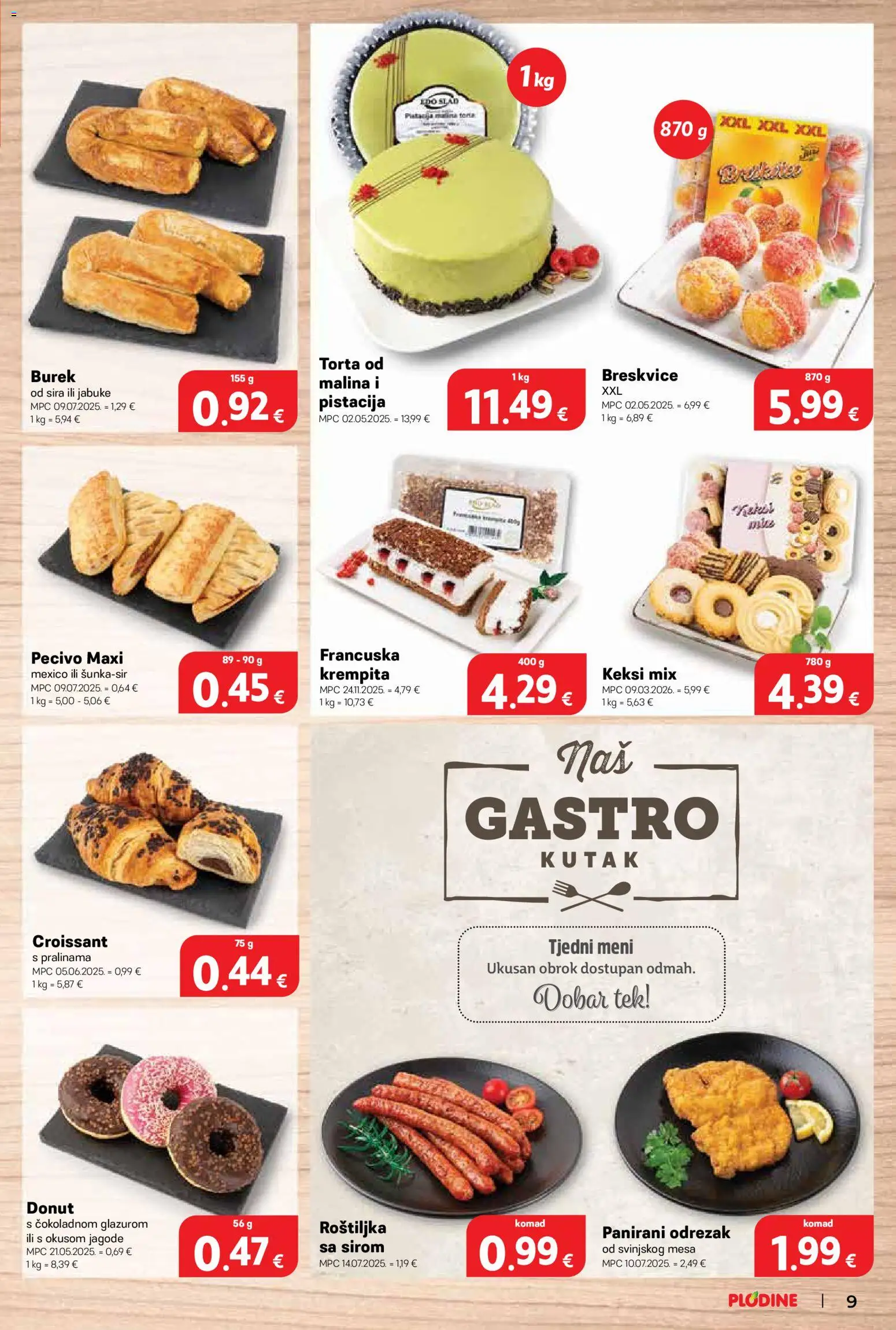 Plodine katalog | vrijedi od 15.04.2026 | Stranica: 9 | Proizvodi: Keksi, Jabuke, Burek, Torta