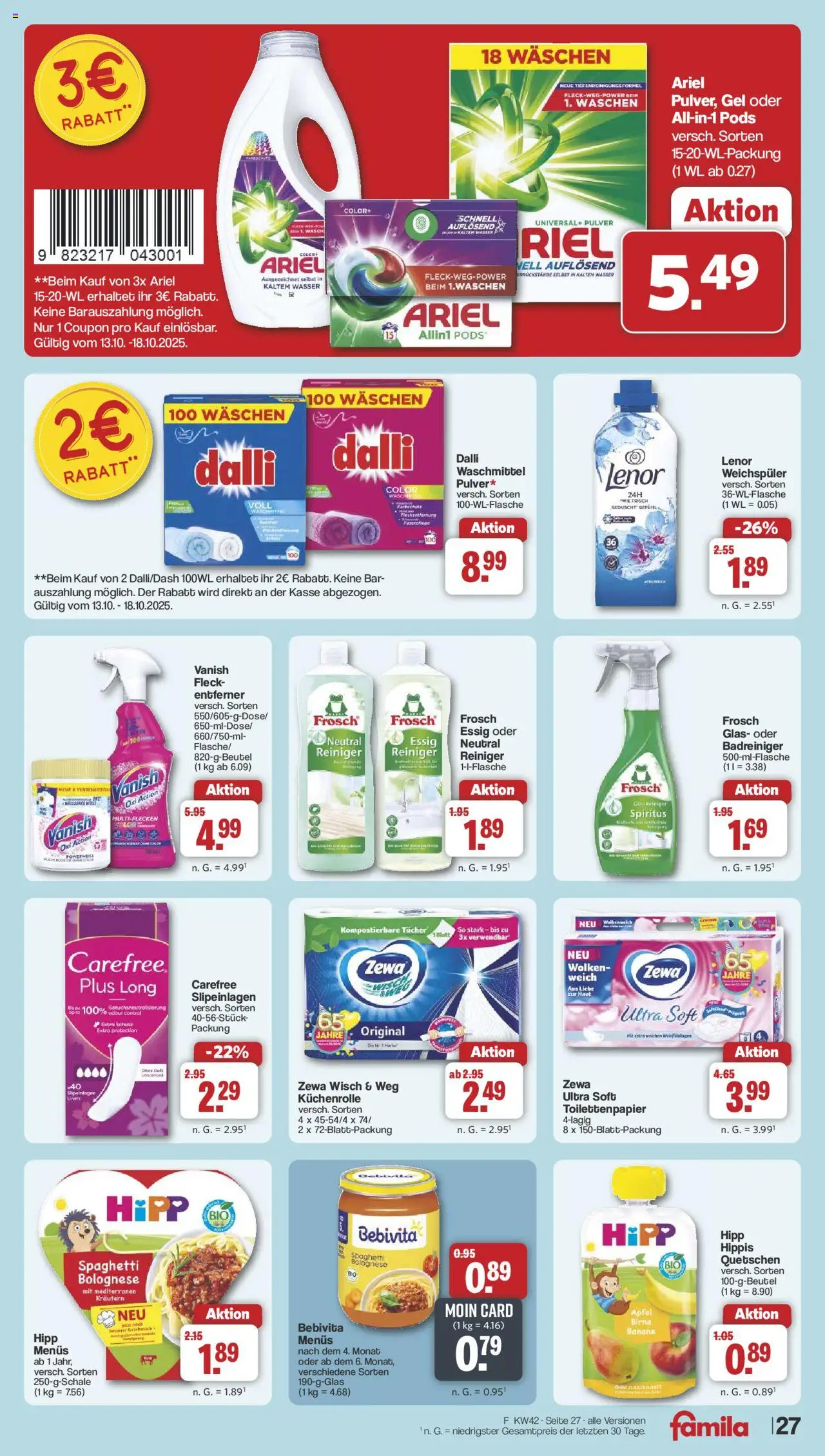 Famila Nordwest Prospekt 	 – gültig ab 13.10.2025 | Seite: 31 | Produkte: Ariel, Essig, Weichspüler, Toilettenpapier