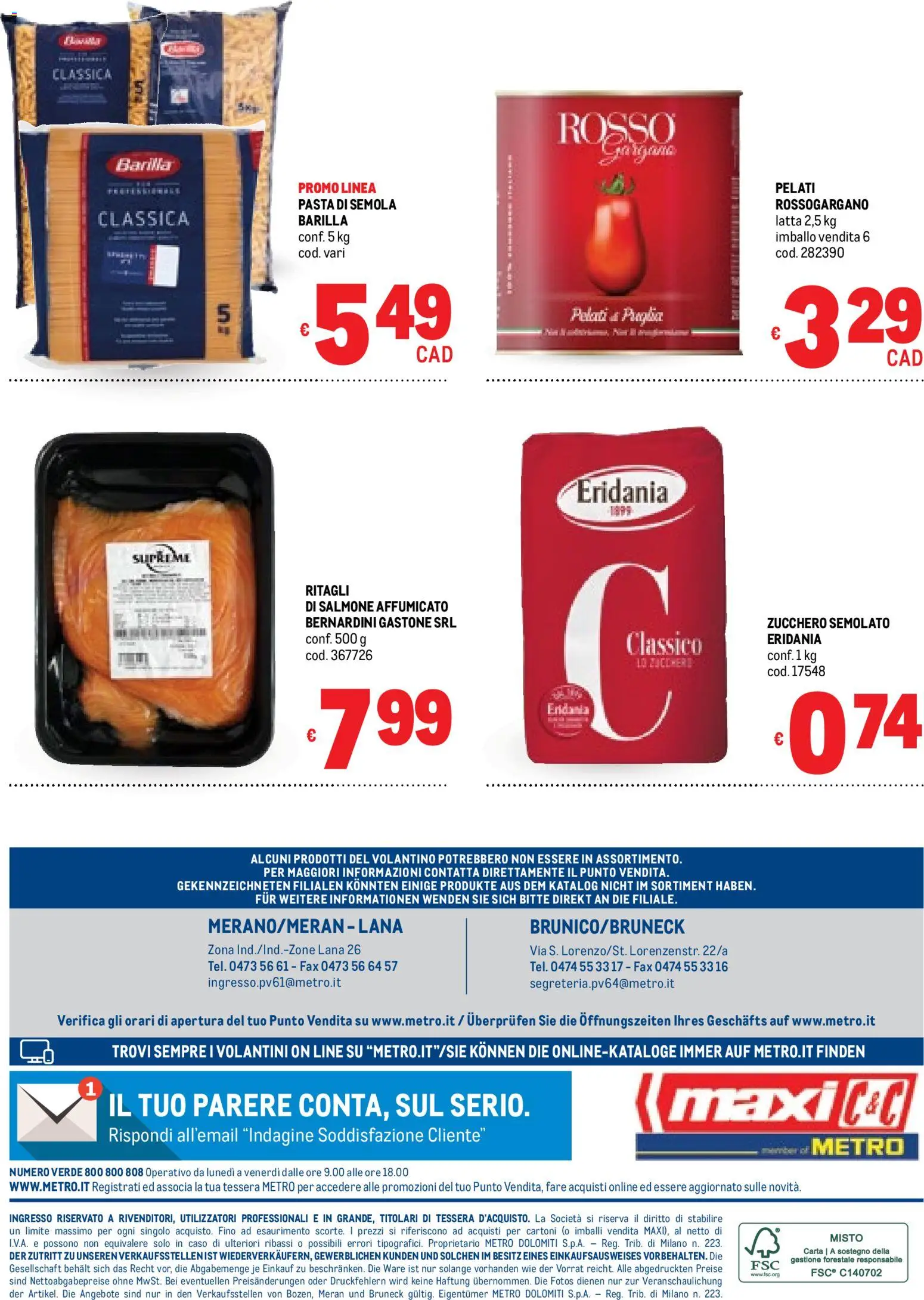 Volantino Metro del 20.11.2025 | Pagina: 40 | Prodotti: Salmone affumicato, Salmone, Zucchero, Pasta