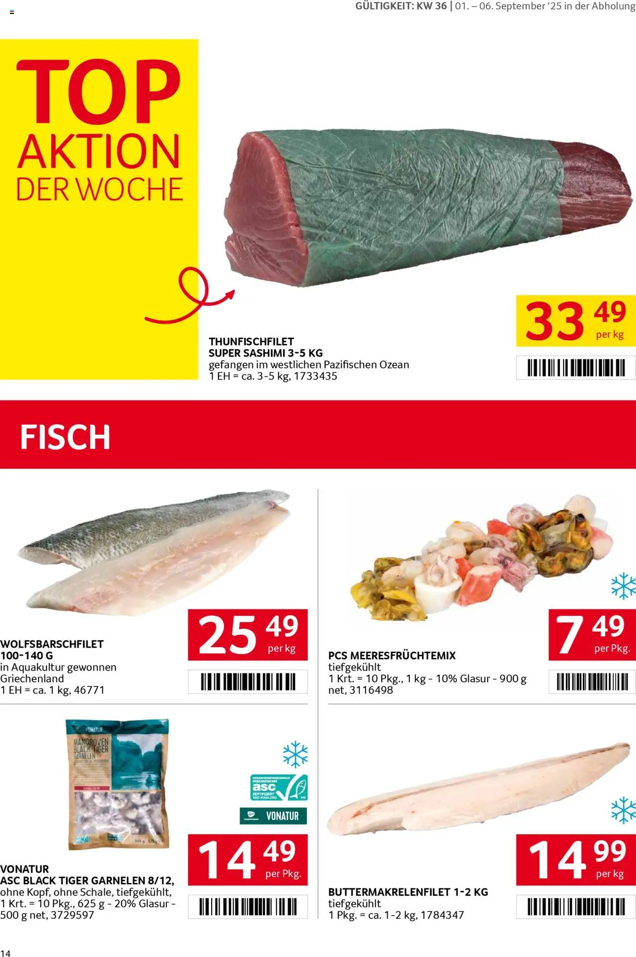 Transgourmet Flugblatt gültig ab 31.08.2025 | Seite: 14 | Produkte: Fisch