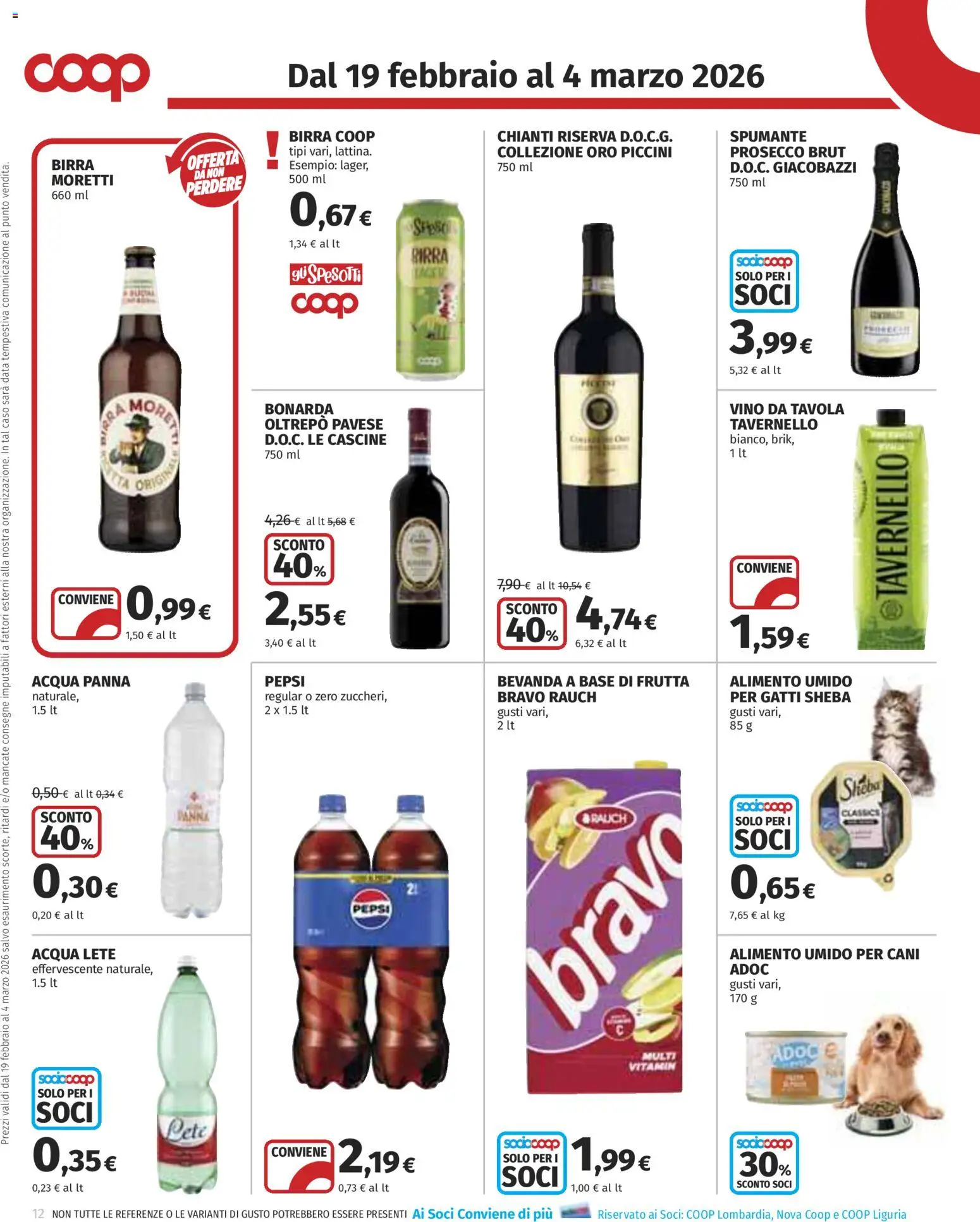 Volantino COOP del 19.02.2026 | Pagina: 12 | Prodotti: Panna, Prosecco, Acqua, Vino