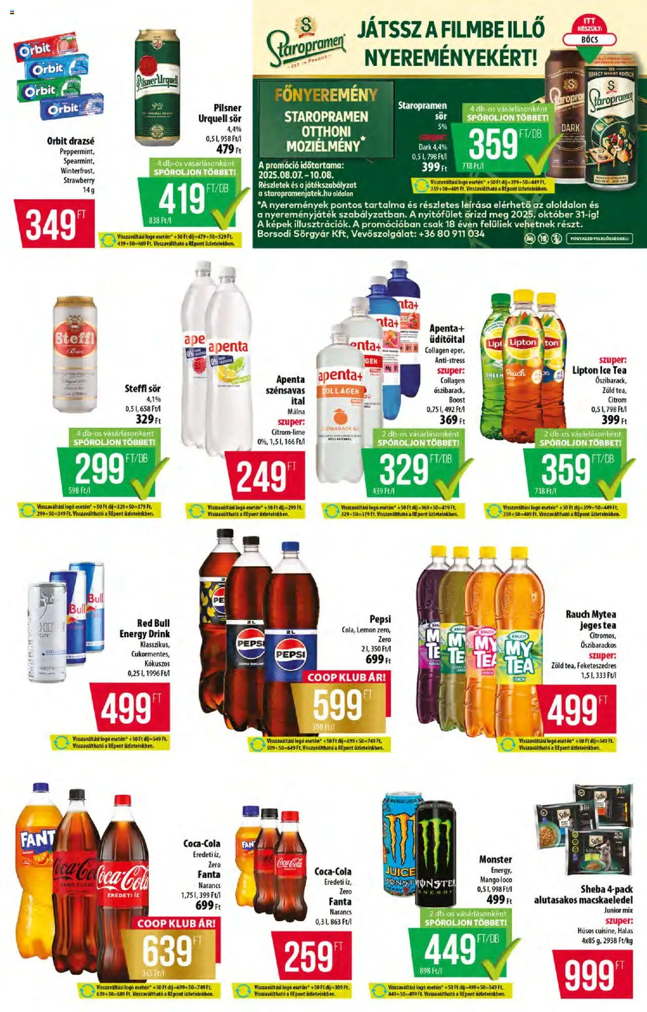 COOP akciós ujság - amely érvényes a következő dátumtól: 11.09.2025 | Oldal: 10 | Termékek: Málna, Fanta, Red bull, Tea