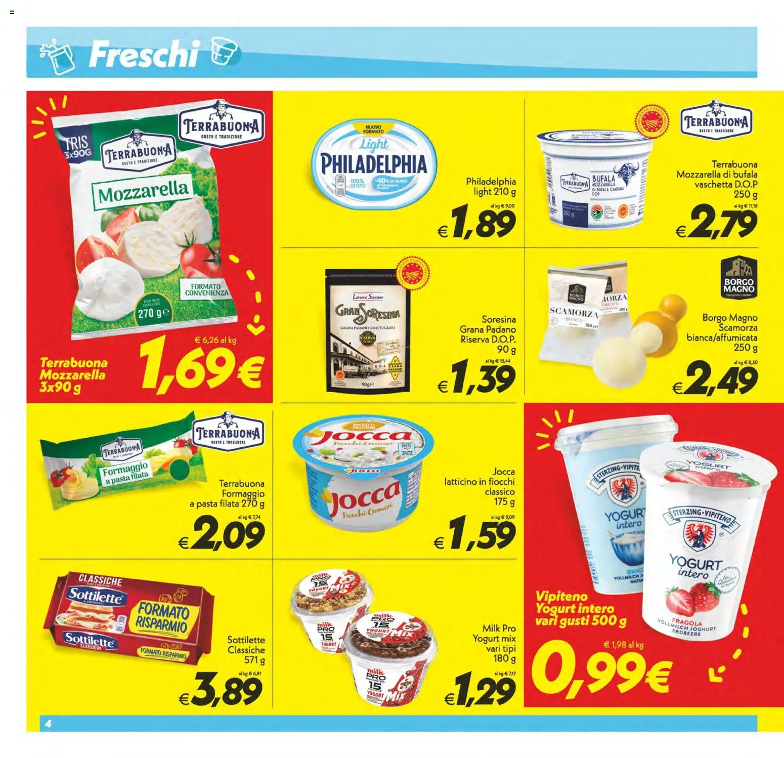 Volantino SuperConveniente del 17.04.2026 | Pagina: 4 | Prodotti: Mozzarella, Formaggio, Pasta, Grana Padano
