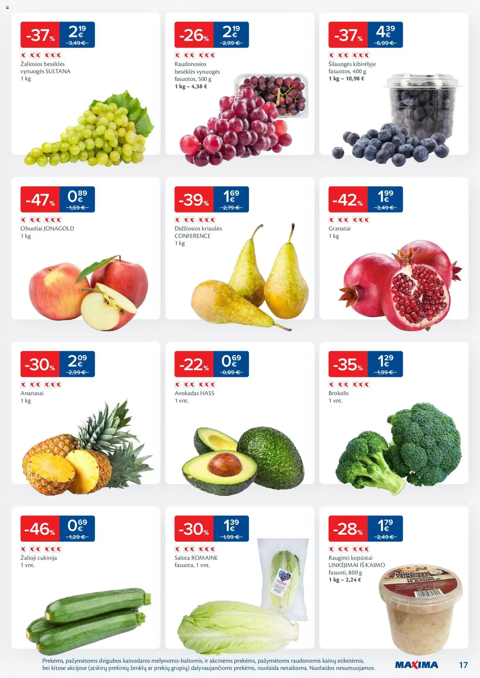 MAXIMA akcijos nuo 18.11.2025 | Puslapis: 17 | Prekių: Brokolis, Salota, Šilauogės, Vynuogės