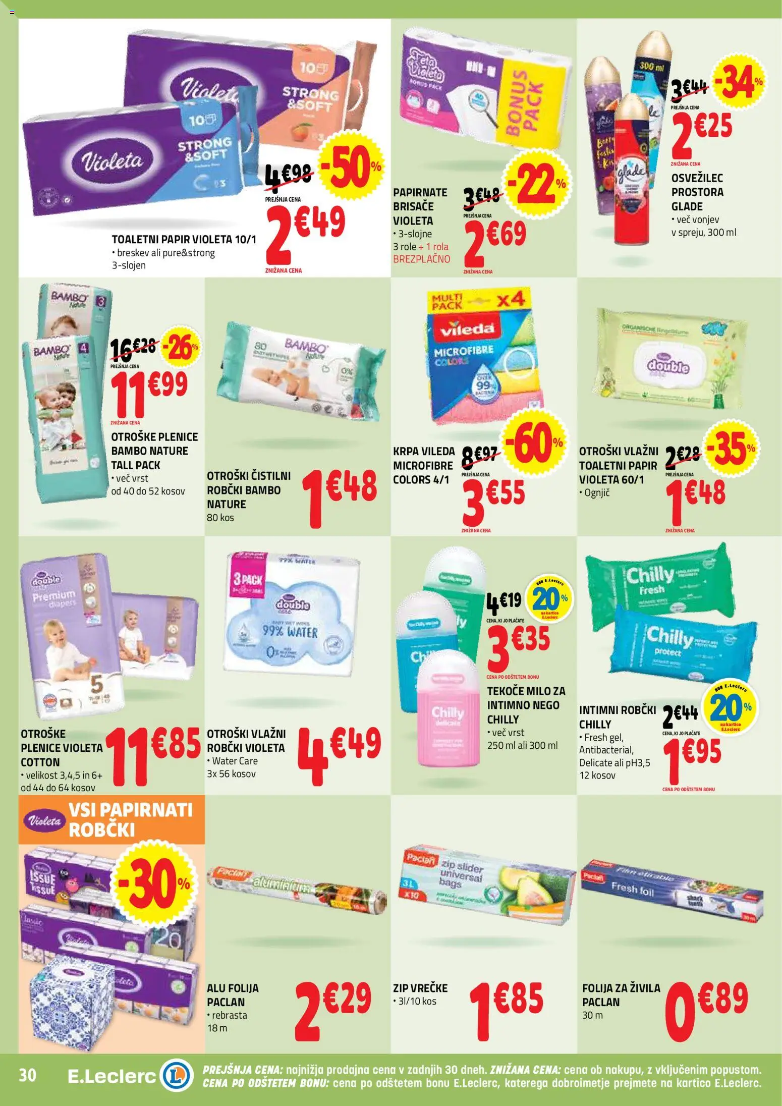 Novi E.leclerc katalog ponudbe – veljaven od 05.11.2025 | Stran: 30 | Izdelki: Toaletni papir, Milo, Folija, Breskev